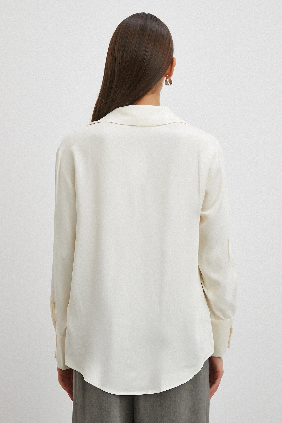 Viskon Saten Gömlek Ekru