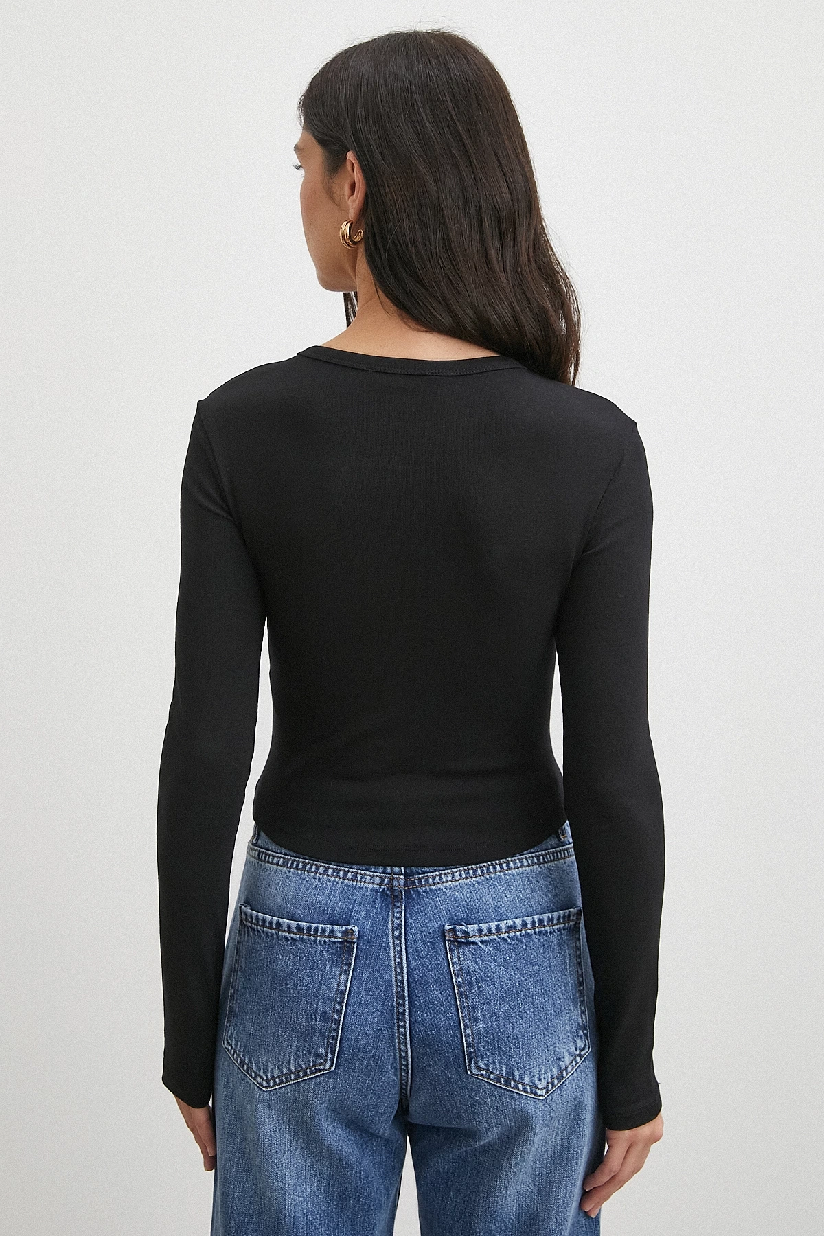 Düğmeli Uzun Kol Bluz Siyah