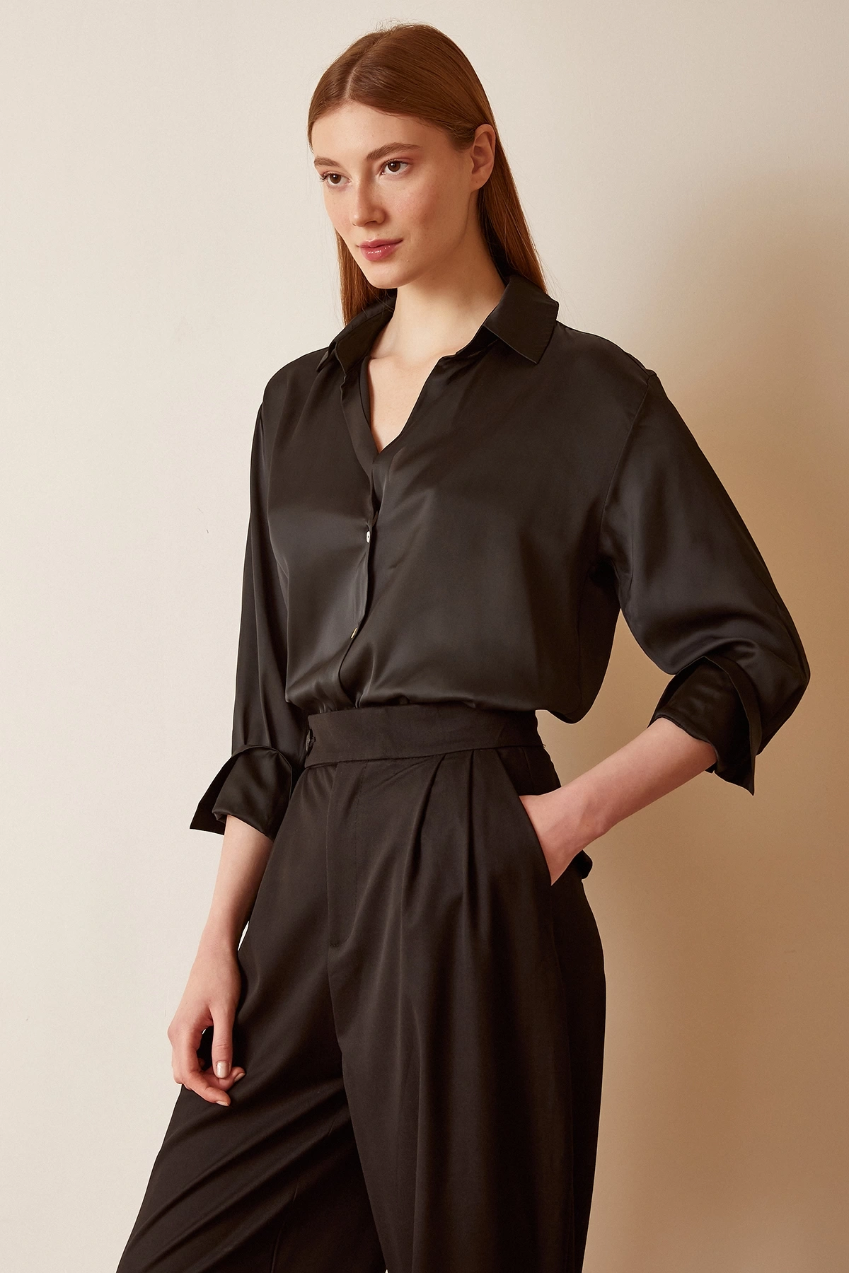 Basic Saten Gömlek Siyah