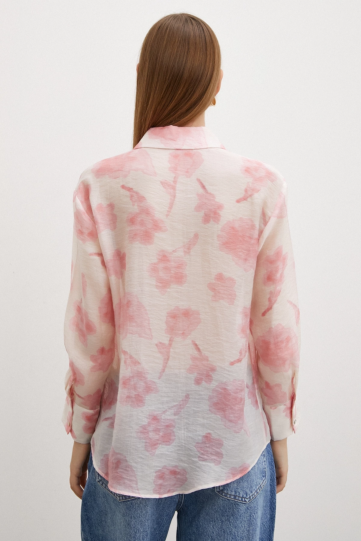 Organze Desenli Tül Gömlek Pembe