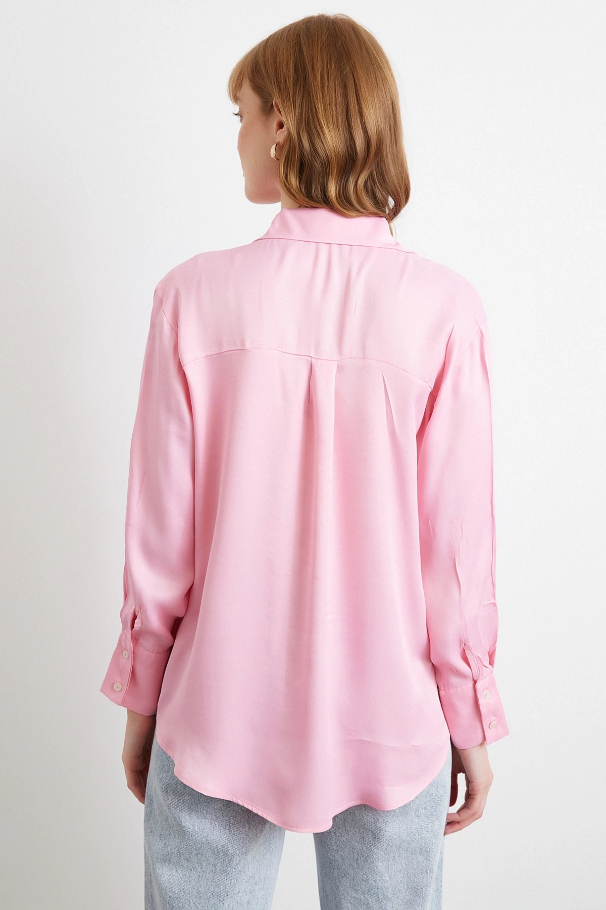 Viskon Saten Gömlek Pembe
