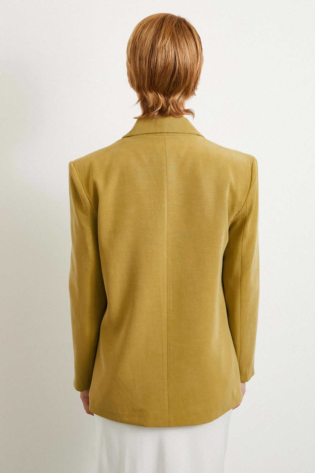 Çift Düğmeli Keten Blazer Ceket Olive