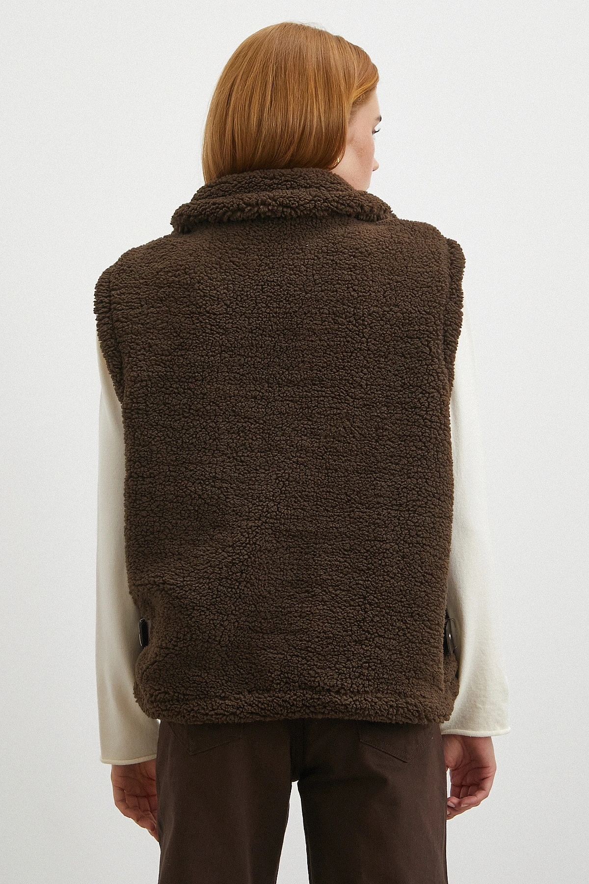 Yaka Detaylı Yumoş Yelek Kahve