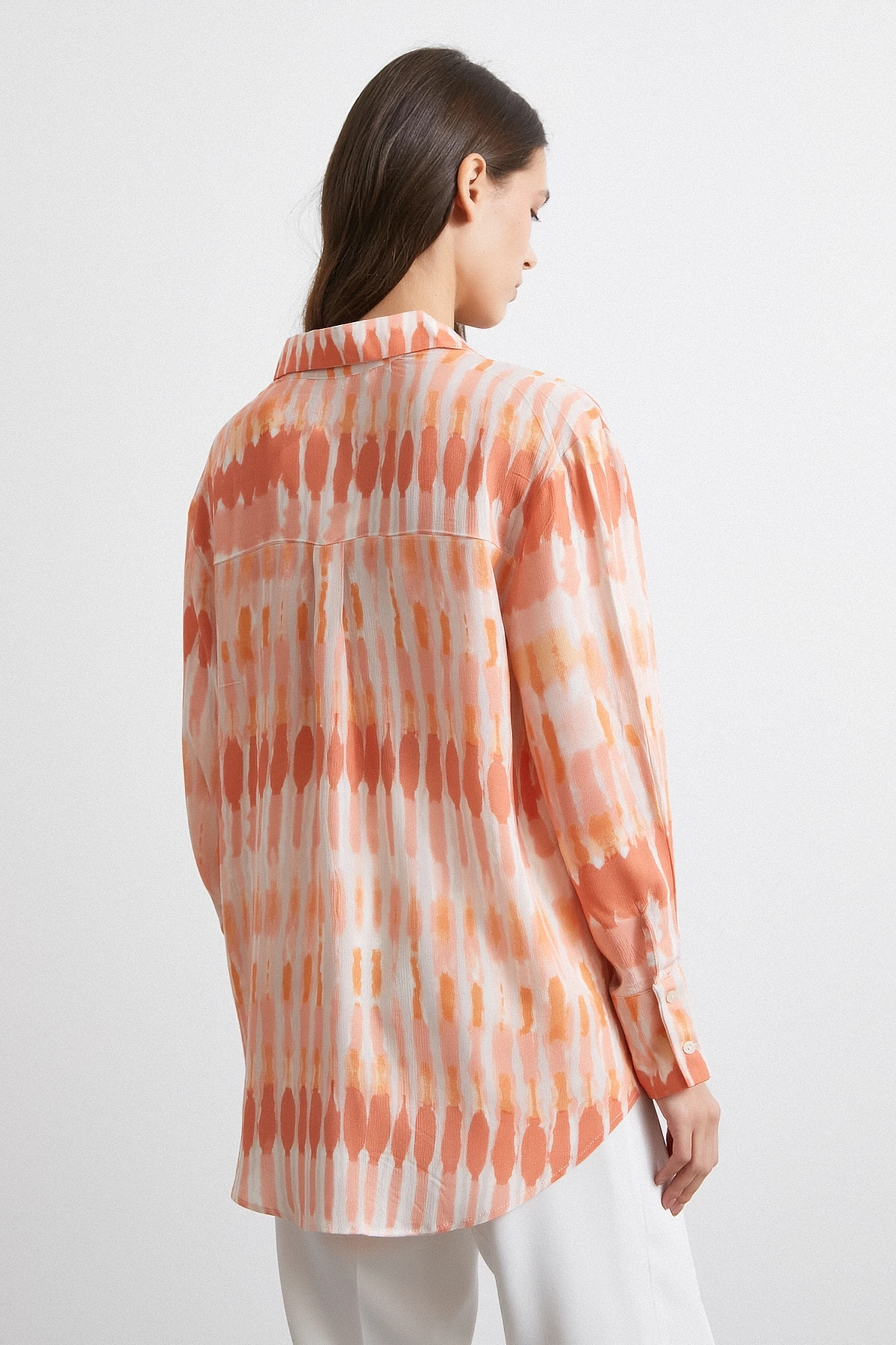 V Yaka Viskon Maroken Gömlek Oranj