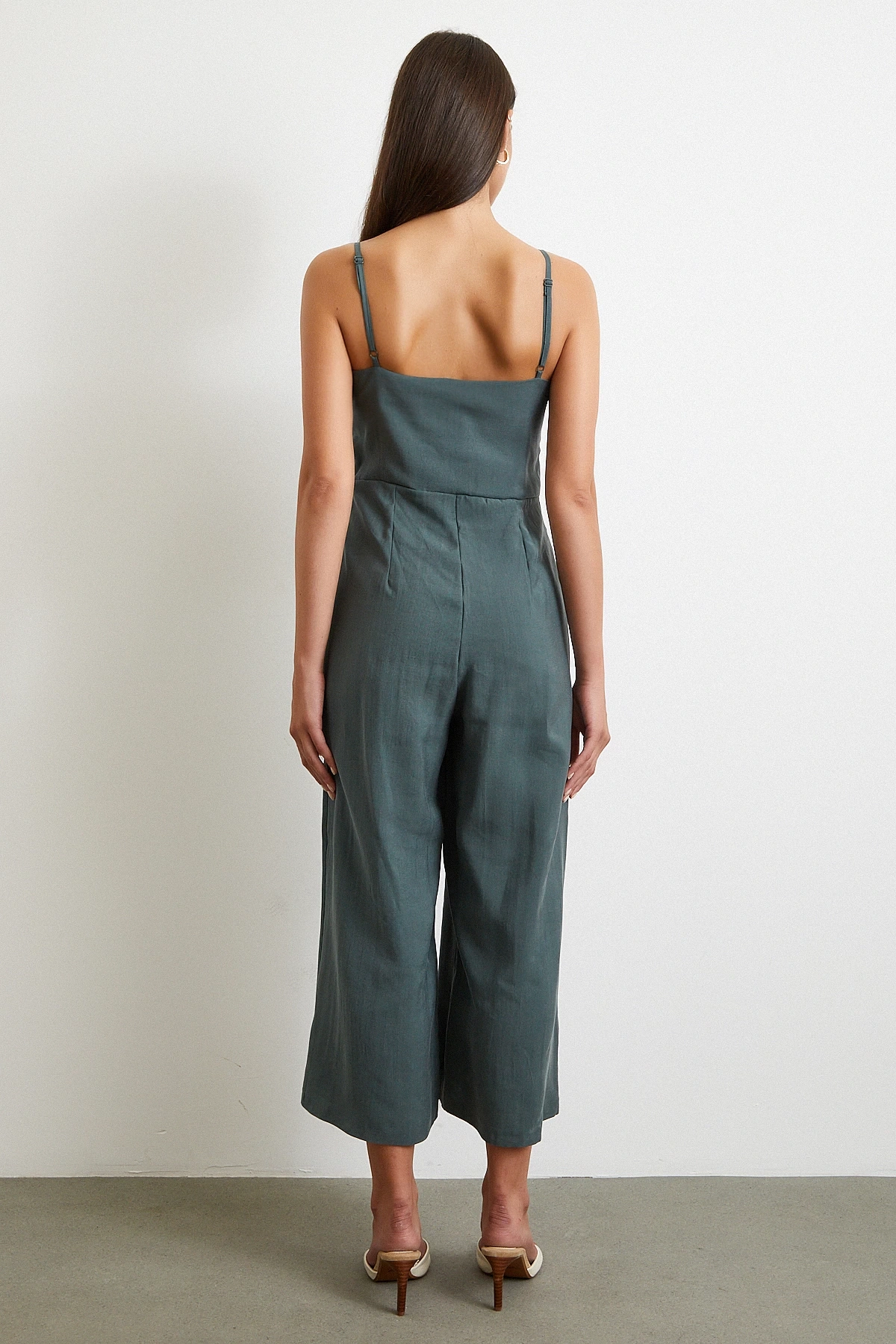 Fiyonklu Askılı Tulum Yeşil