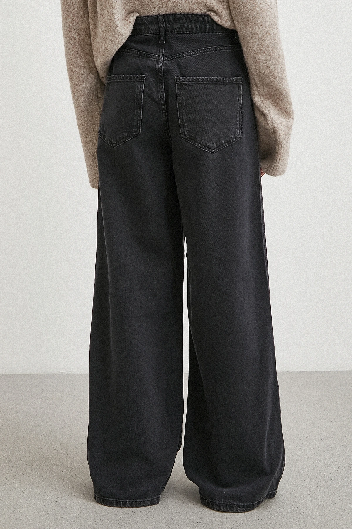 Yüksek Bel Geniş Paça Jean Siyah