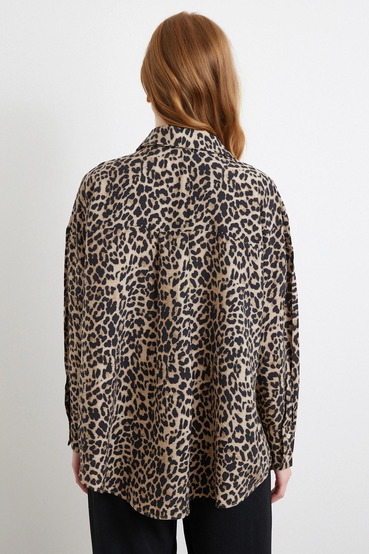 Leopar Desen Javanez Gömlek Siyah