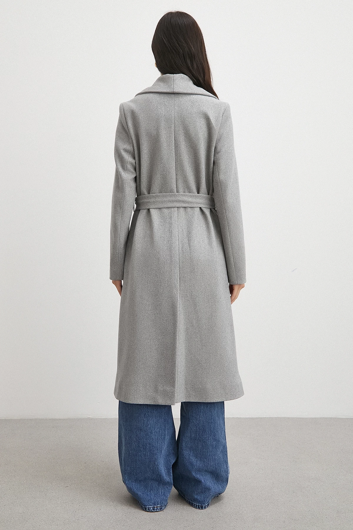 Kuşaklı Kaşe Kaban Gri