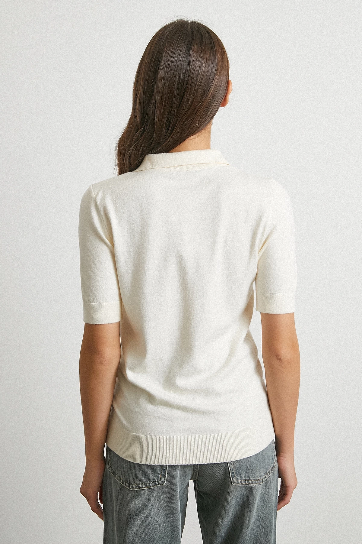 Polo Yaka Düğmeli Kısa Kol Ekru
