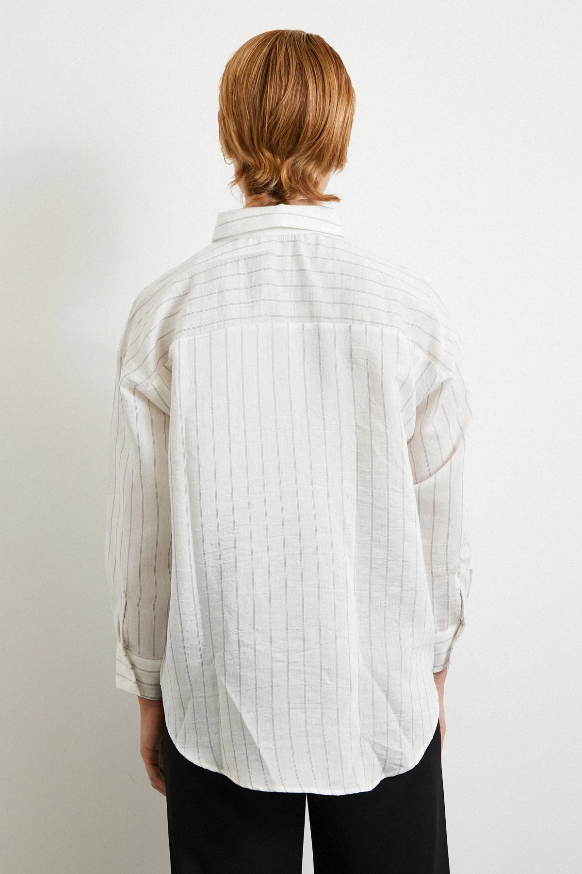 Pamuklu Çizgili Gömlek Beyaz