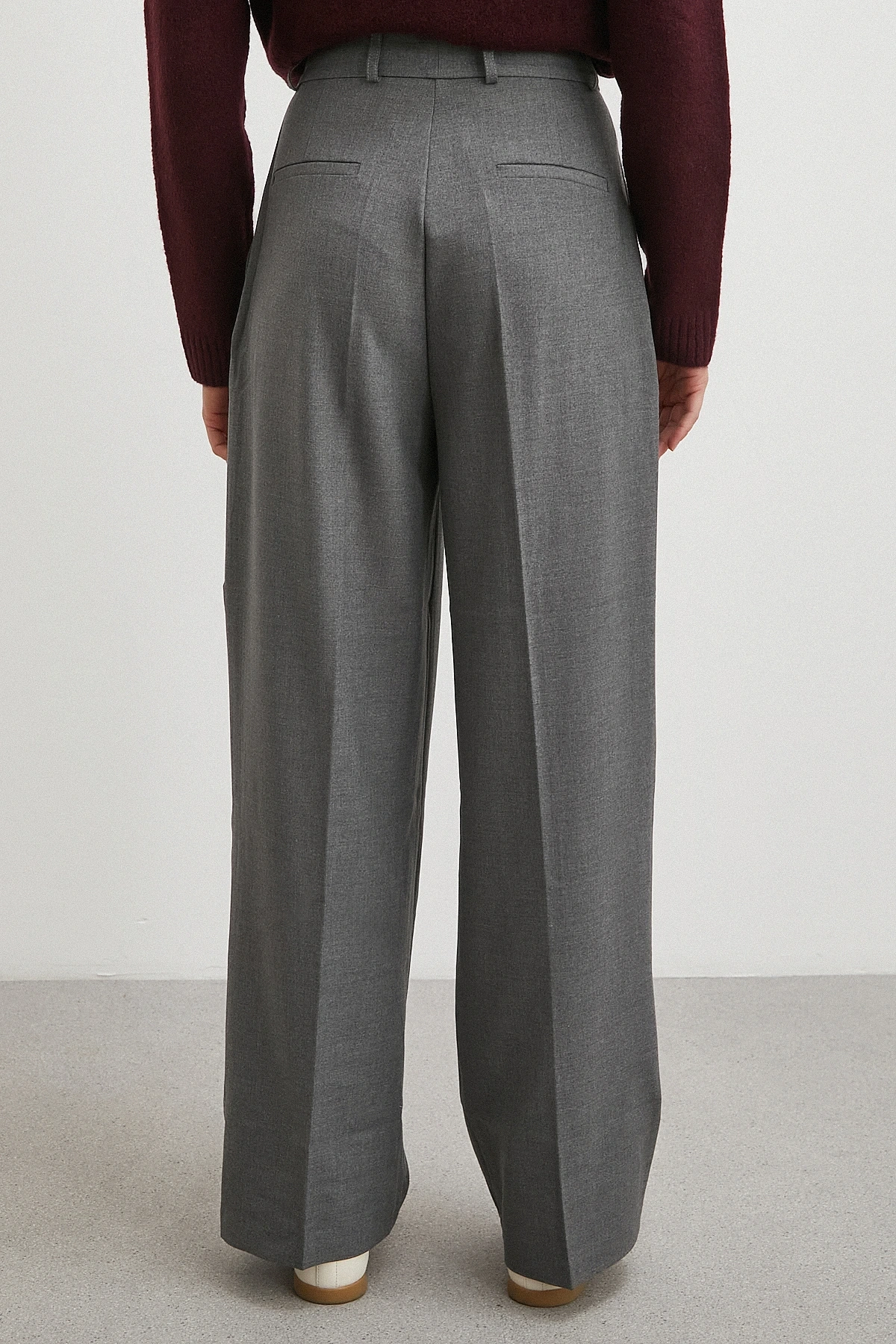 Yüksek Bel Pileli Palazzo Pantolon Gri