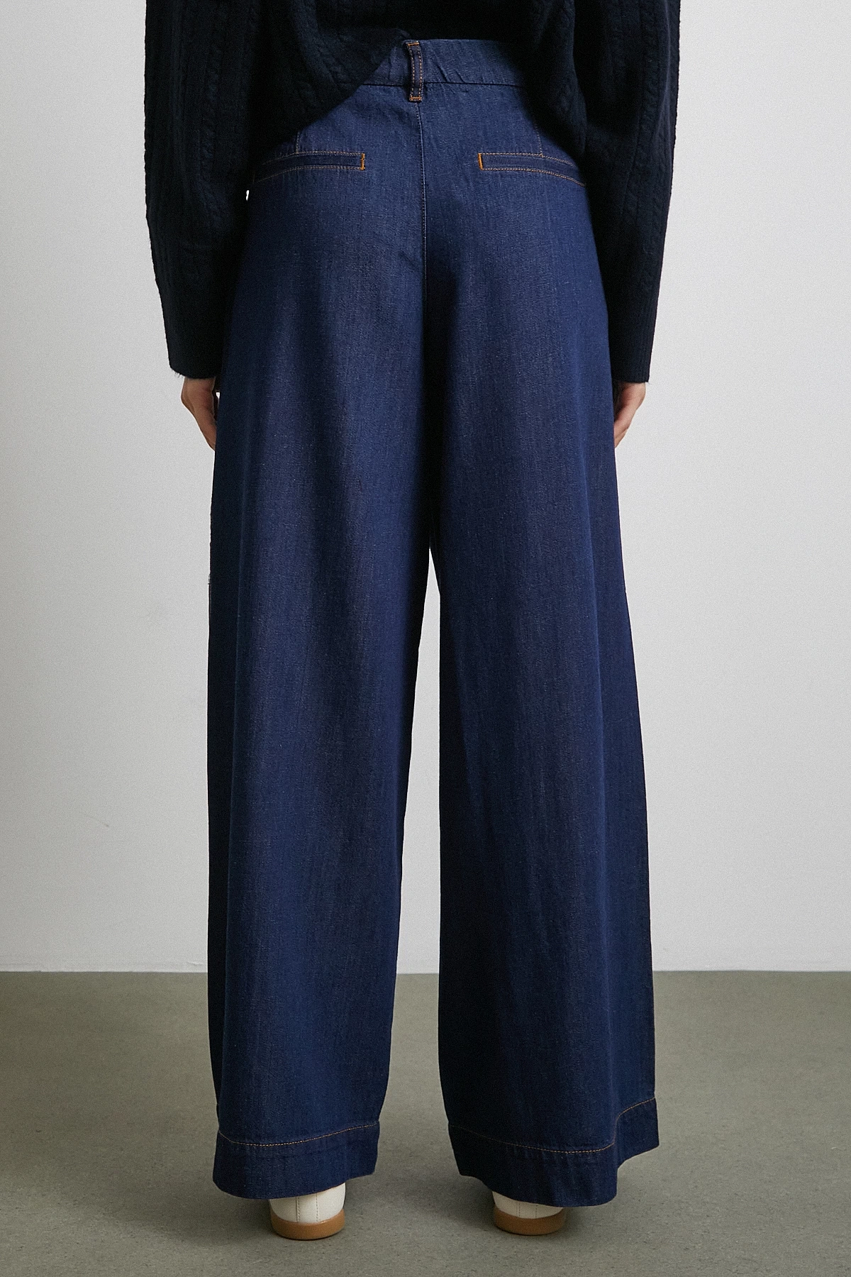 Yüksek Bel Geniş Paça Jean Lacivert