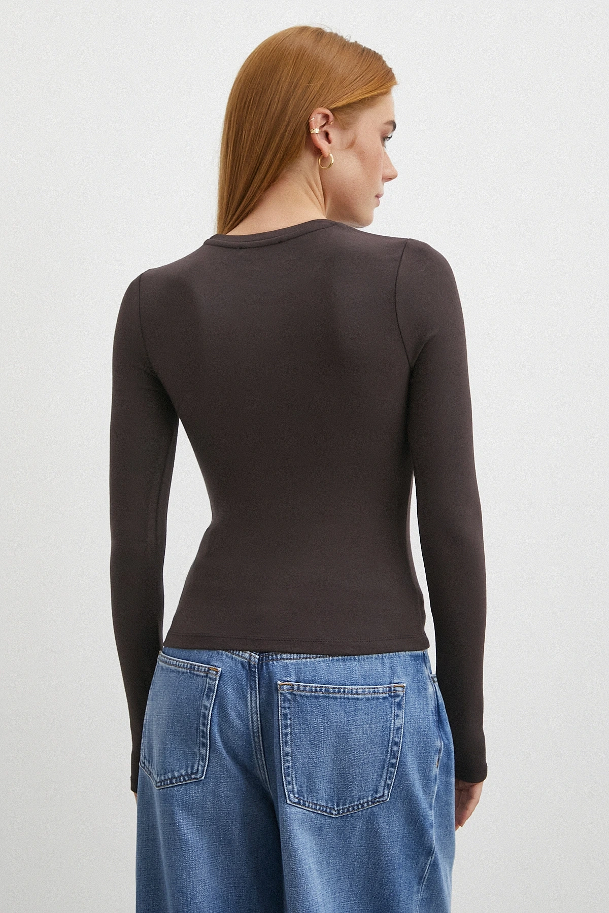 Kol Yırtmaçlı Bluz Kahve