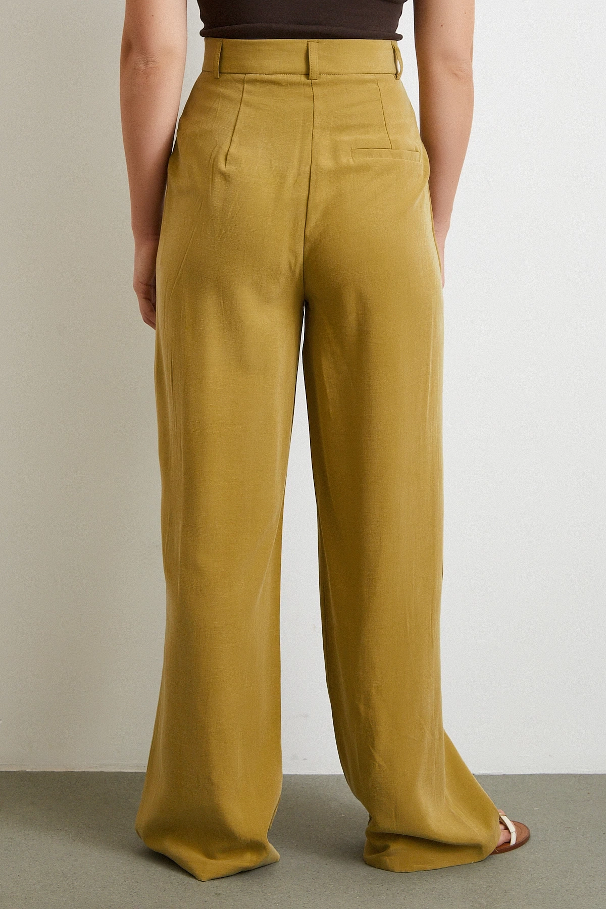 Keten Palazzo Pantolon Olive