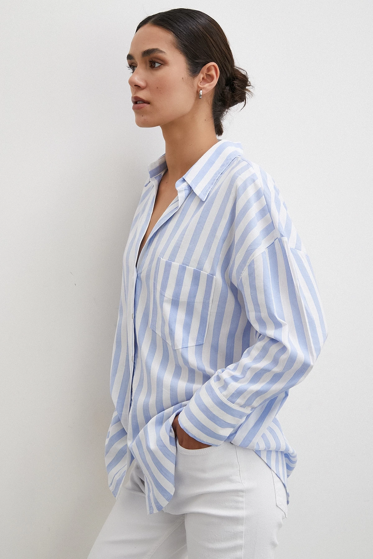 Oversize Cepli Gömlek Mavi