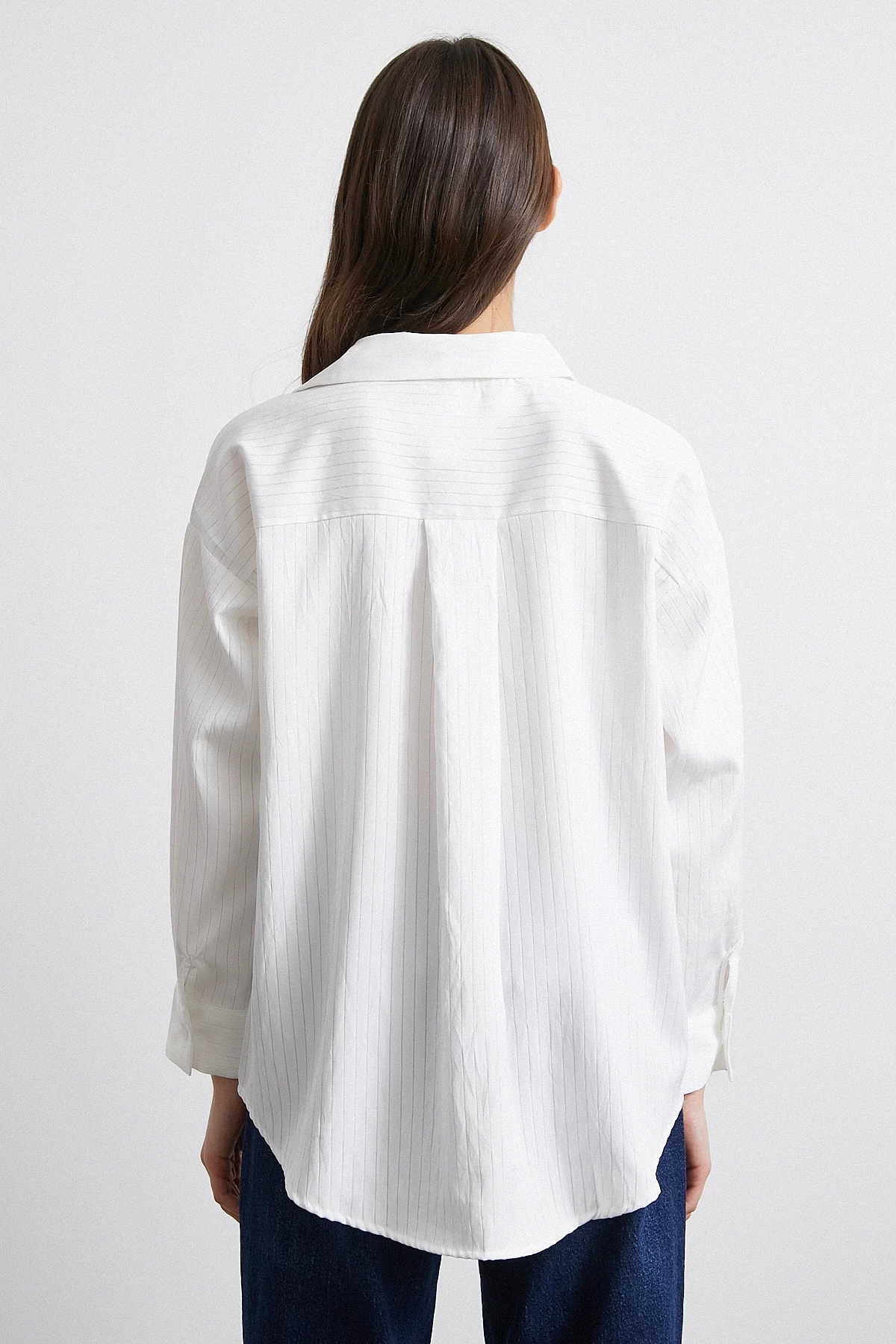 Diagonal Desen Gömlek Beyaz