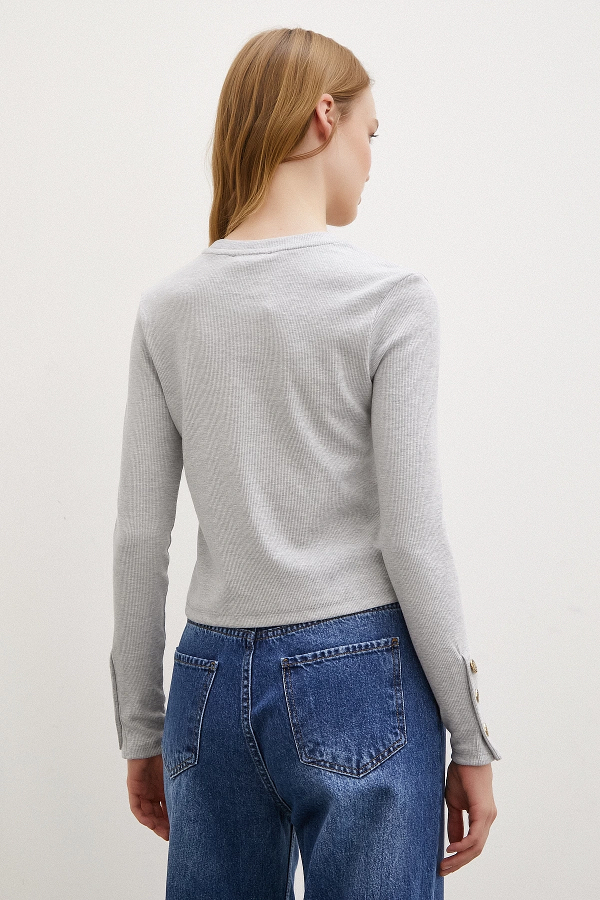 Kollu Düğmeli Bluz Gri