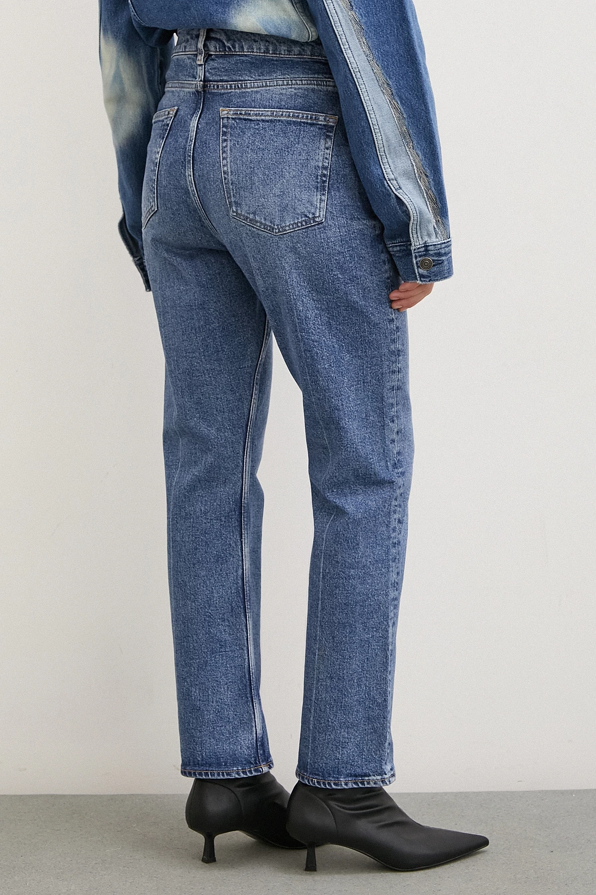 Yüksek Bel Boru Paça Jean Mavi