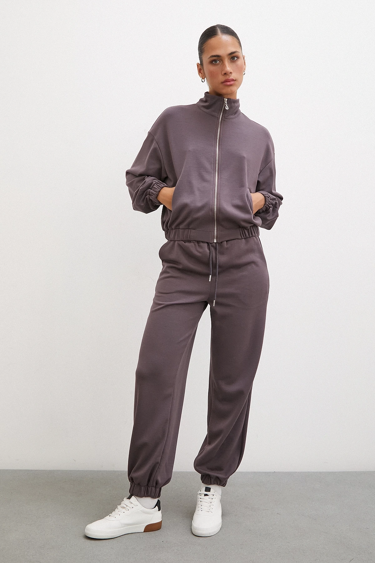 Fermuarlı Sweatshirt Kahve