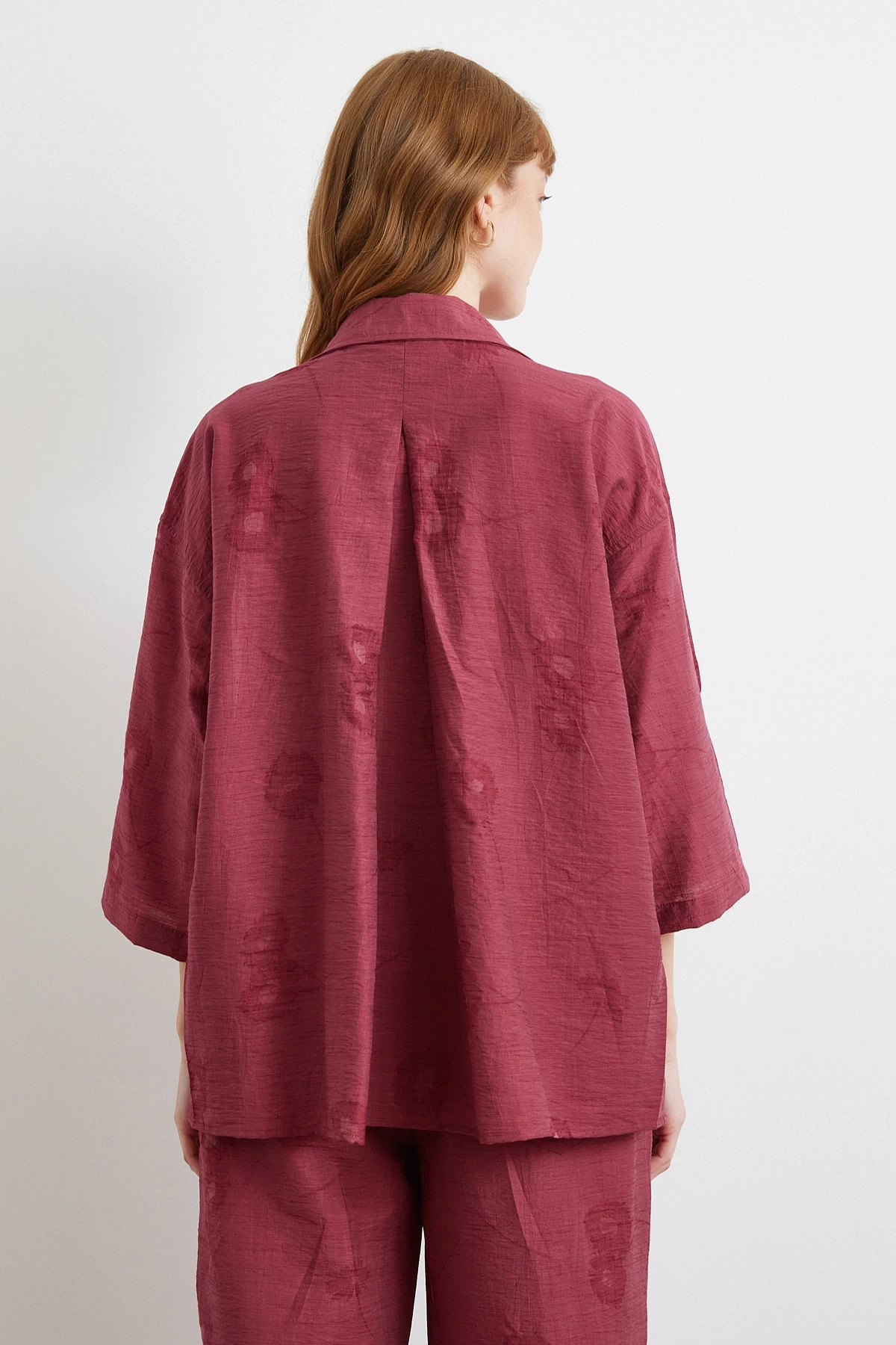 Fakir Kol Oversize Gömlek Bordo