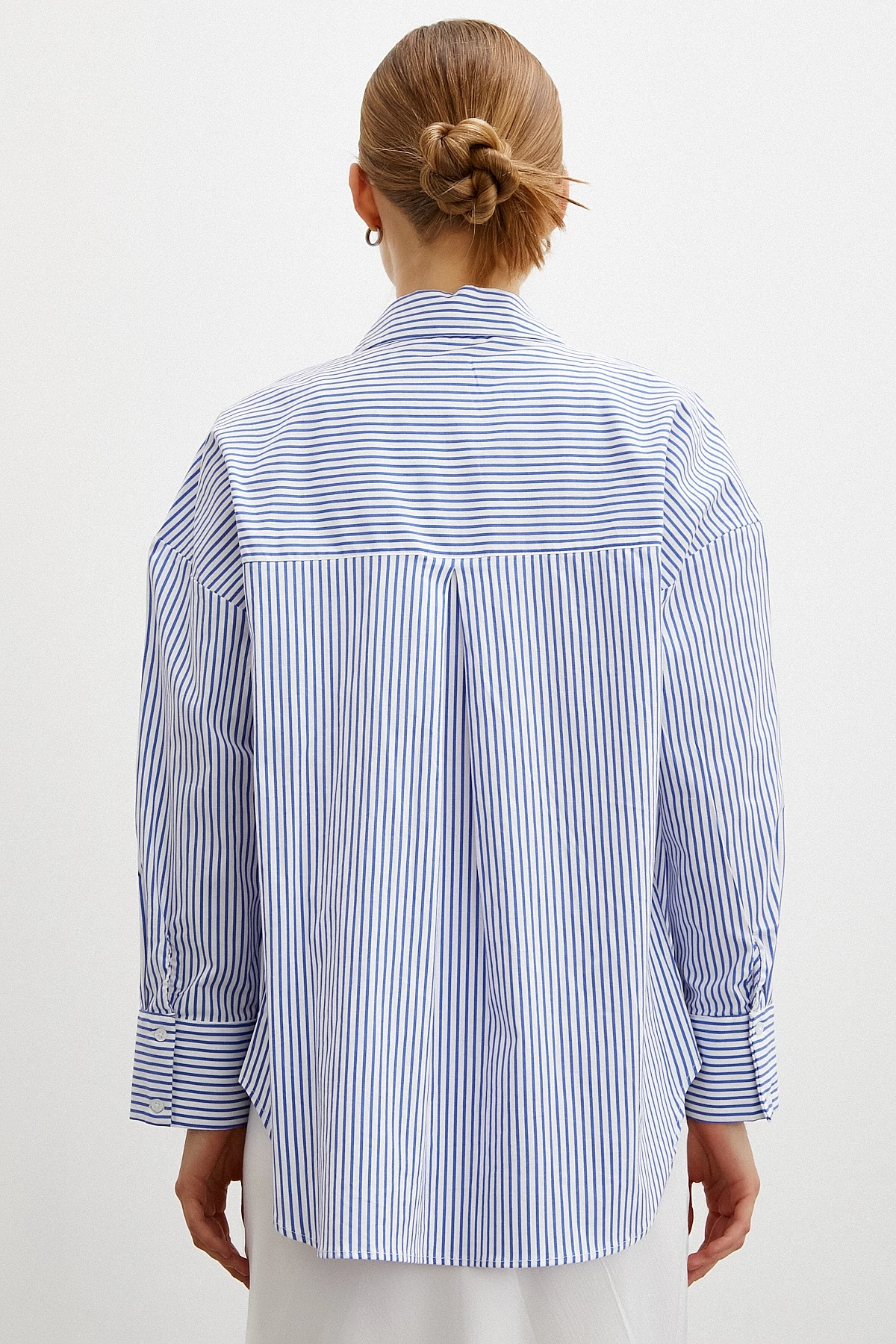 Çizgili Poplin Gömlek Mavi