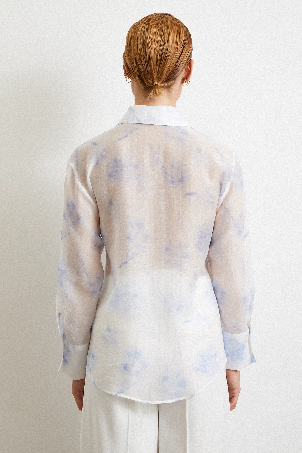 Organze Desenli Tül Gömlek Mavi