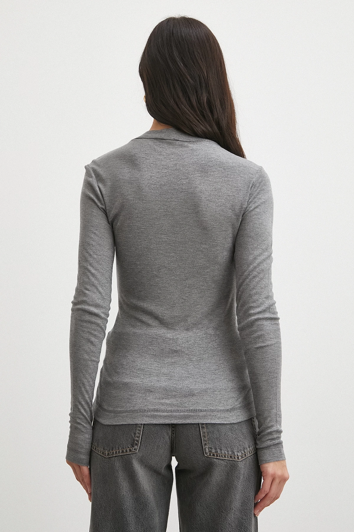 Bisiklet Yaka Kol Bluz Gri