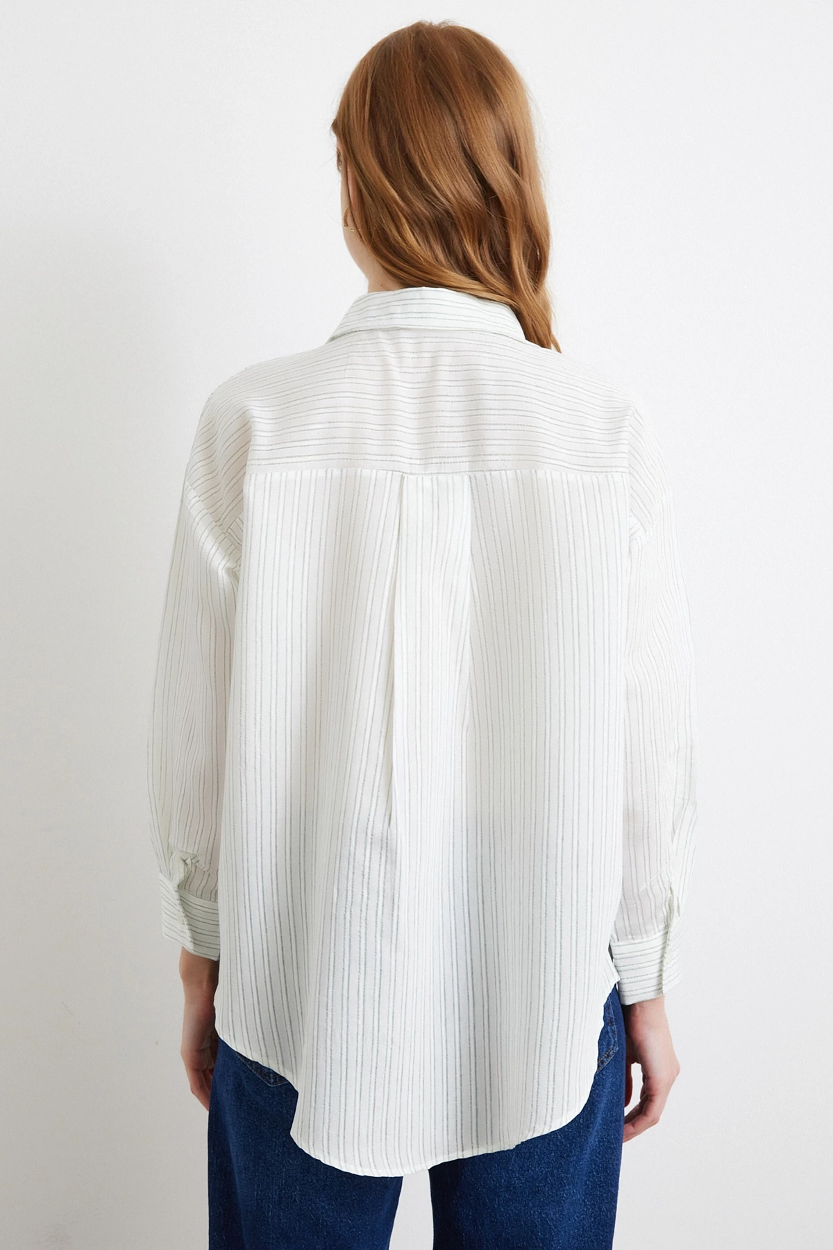 Simetrik Çizgili Gömlek Mint