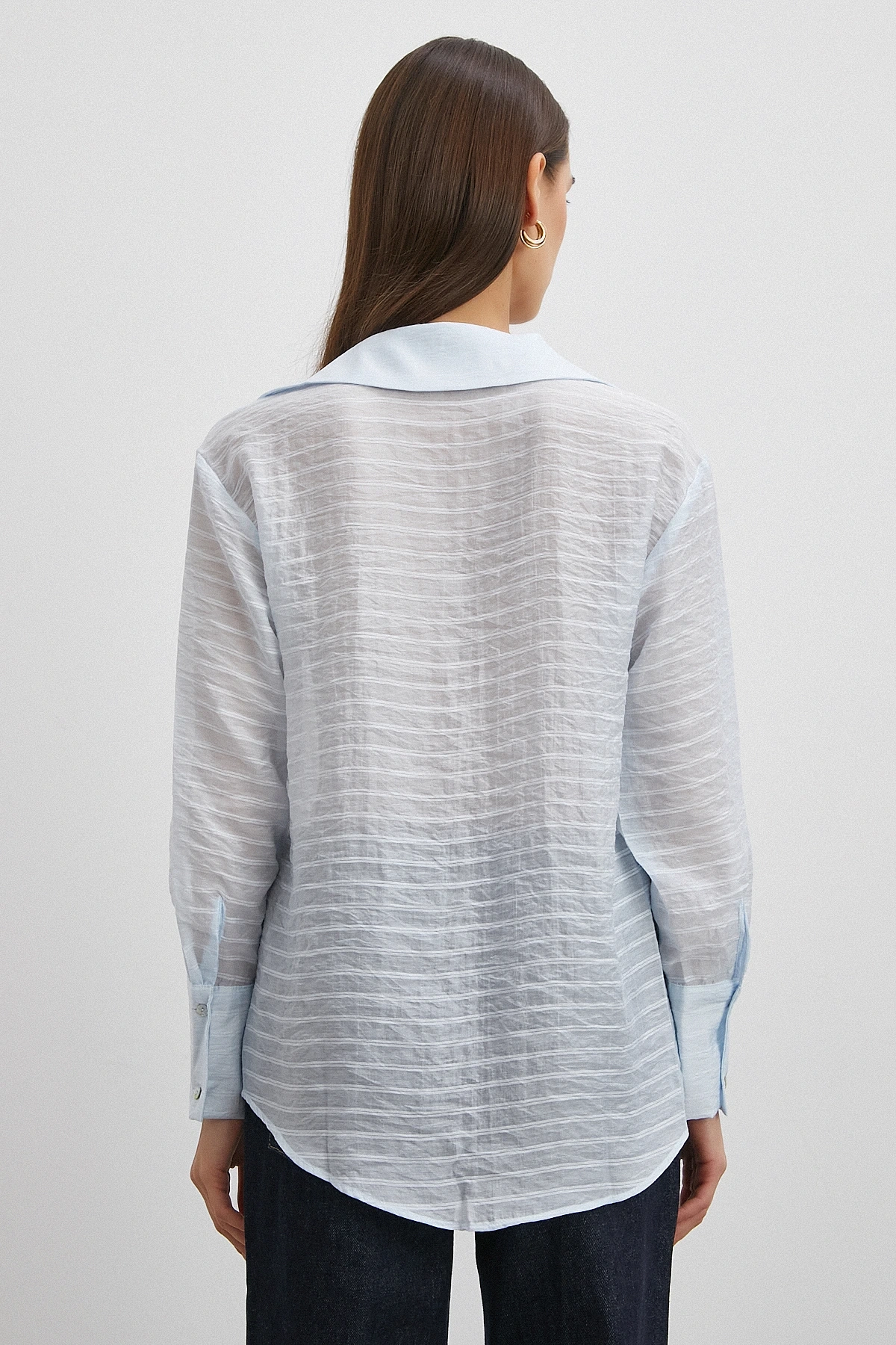 Kabartma Çizgili Gömlek Mavi