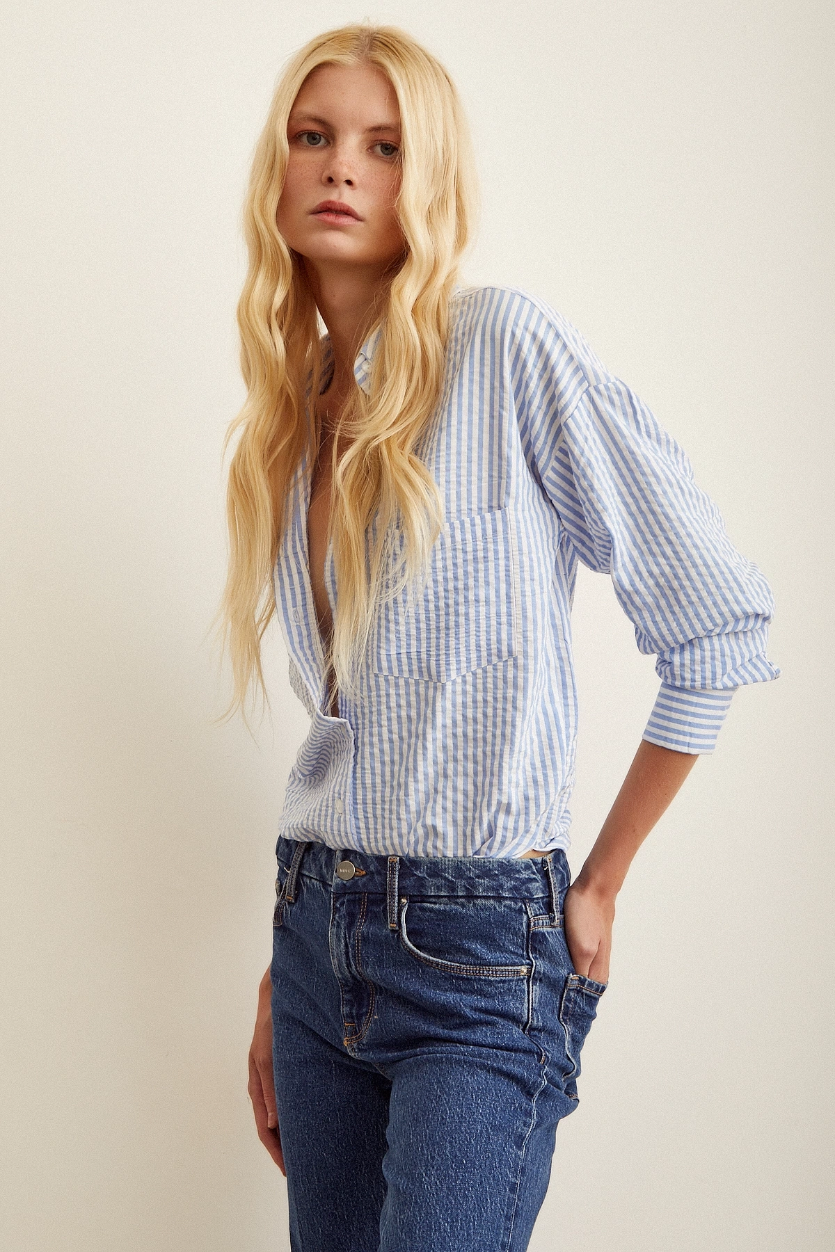 Çizgili Gömlek Mavi