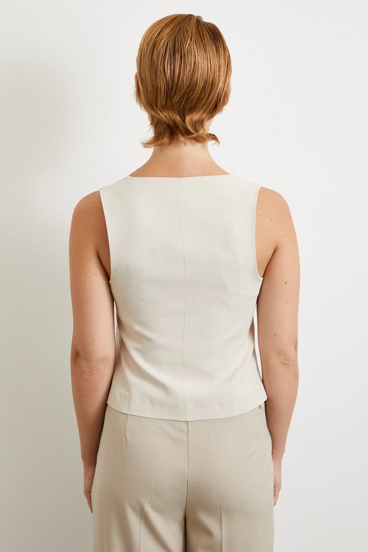 Cep Kapaklı Keten Yelek Krem