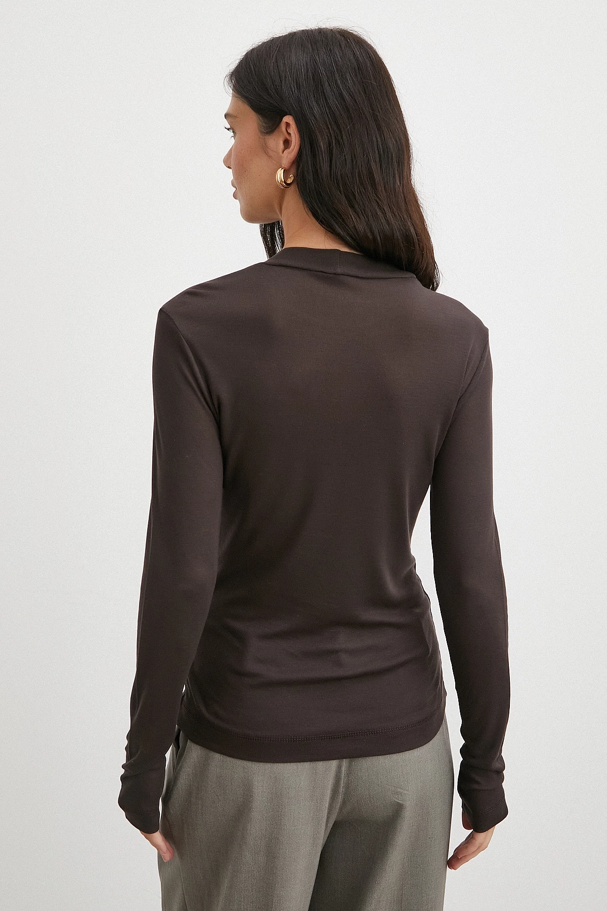 Bisiklet Yaka Kol Bluz Kahve