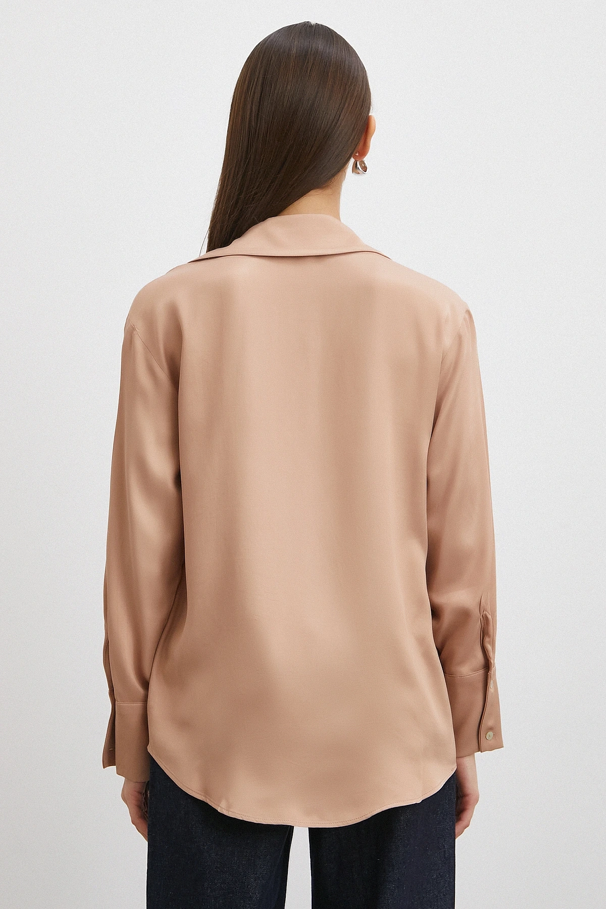 Viskon Saten Gömlek Somon