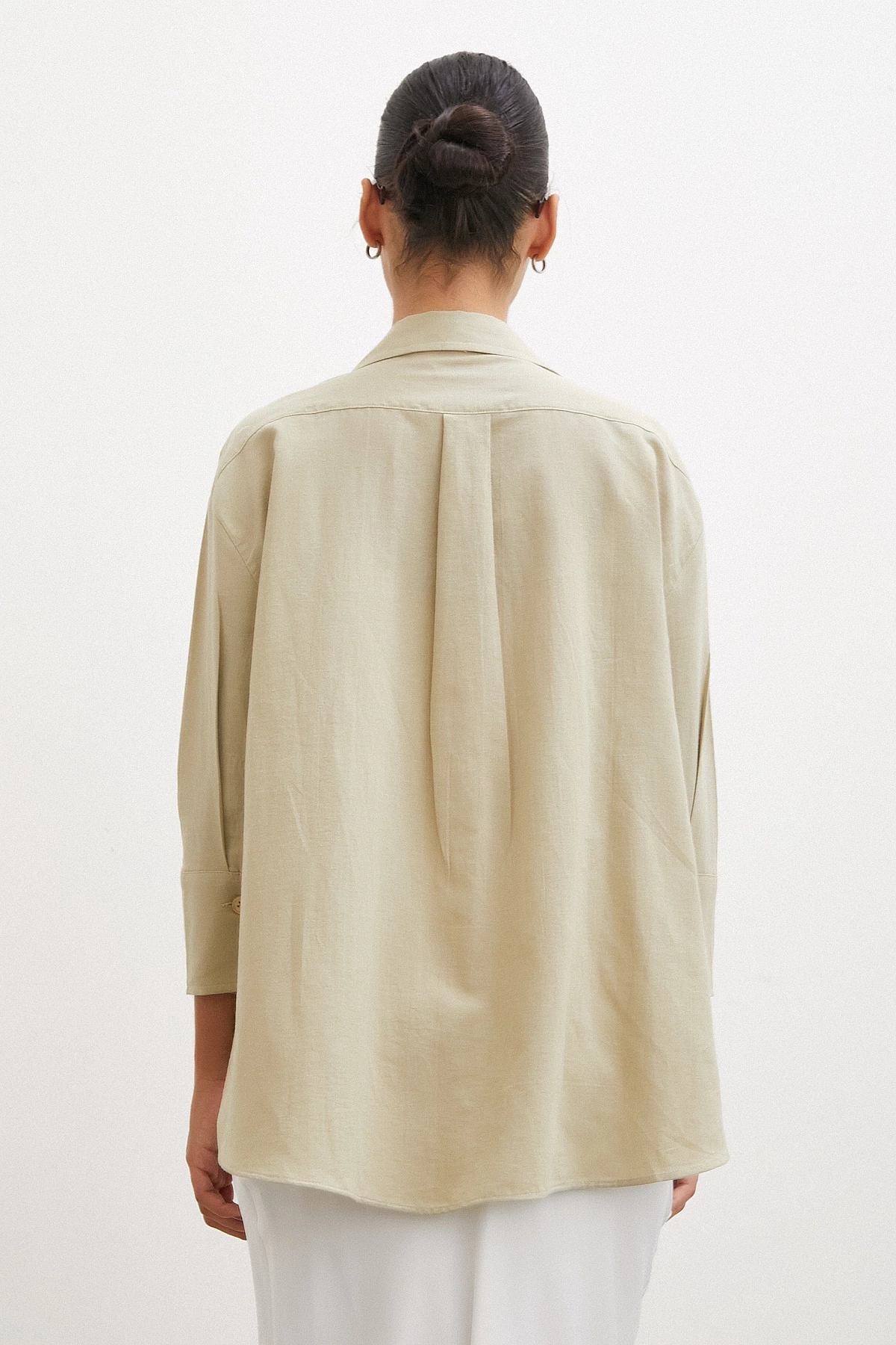 Yırtmaçlı Fakir Kol Gömlek Yeşil