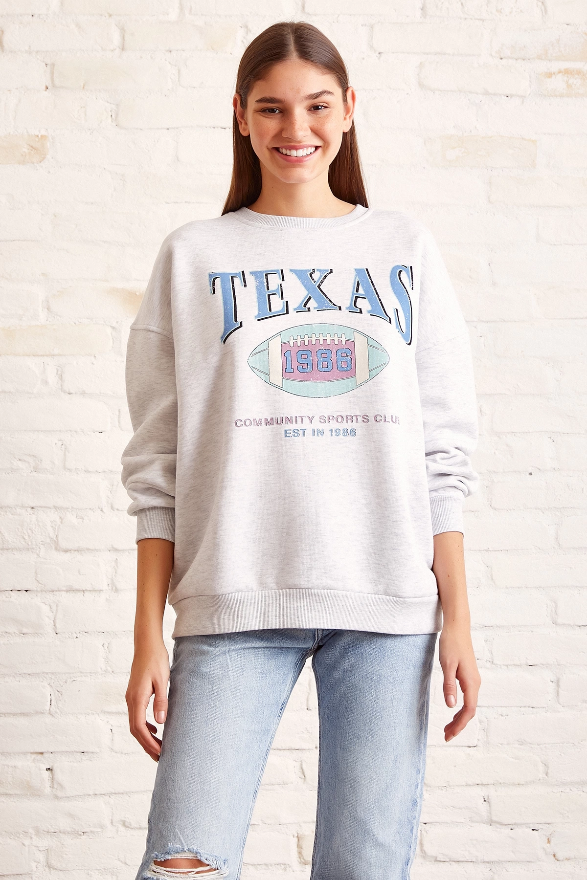 Şardonlu Texas Sweatshirt Gri