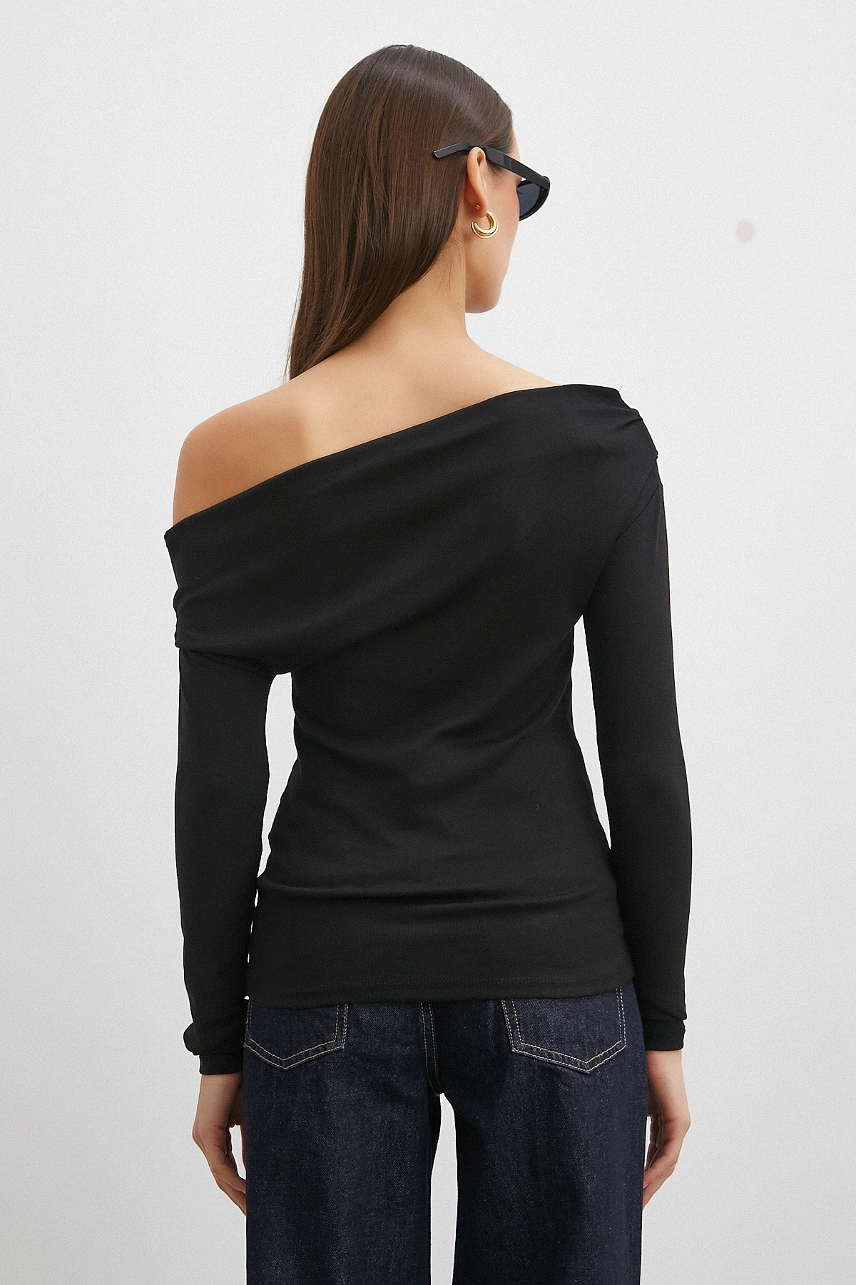 Omuz Pileli Uzun Kol Bluz Siyah