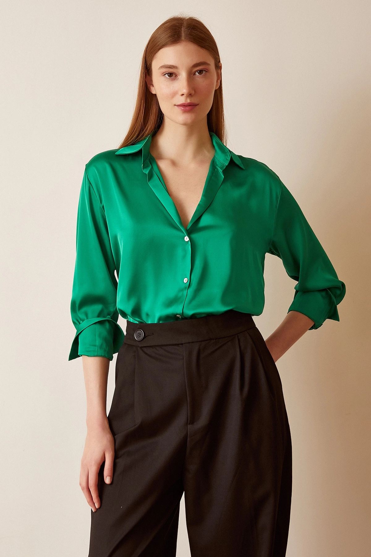 Basic Saten Gömlek Yeşil