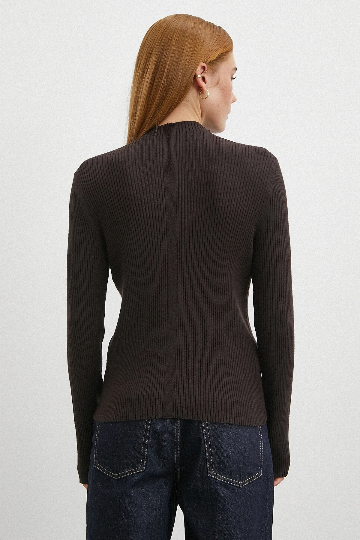 Fitilli Yarım Balıkçı Yaka Kazak Kahve