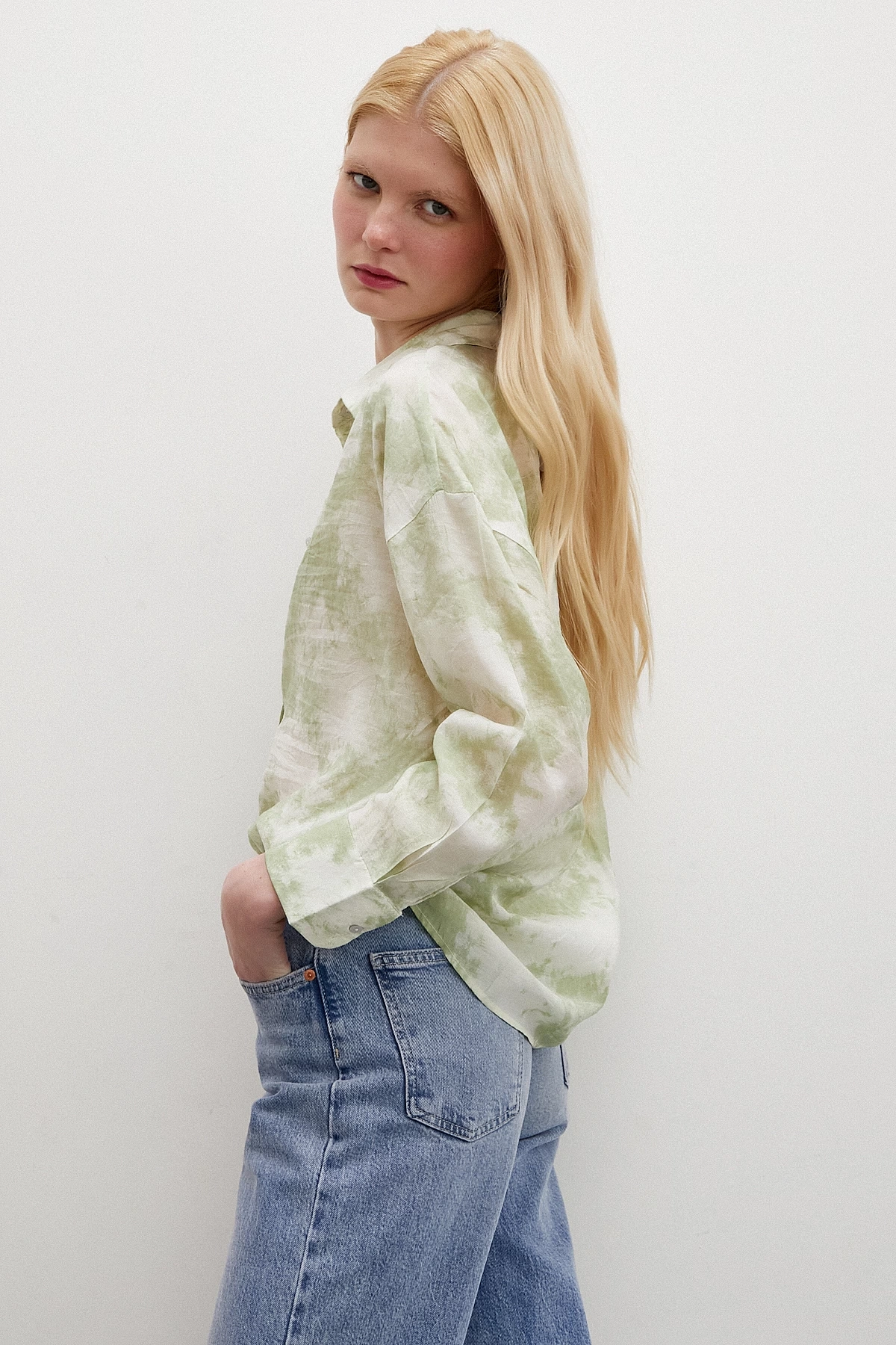 Desenli Oversize Gömlek Yeşil