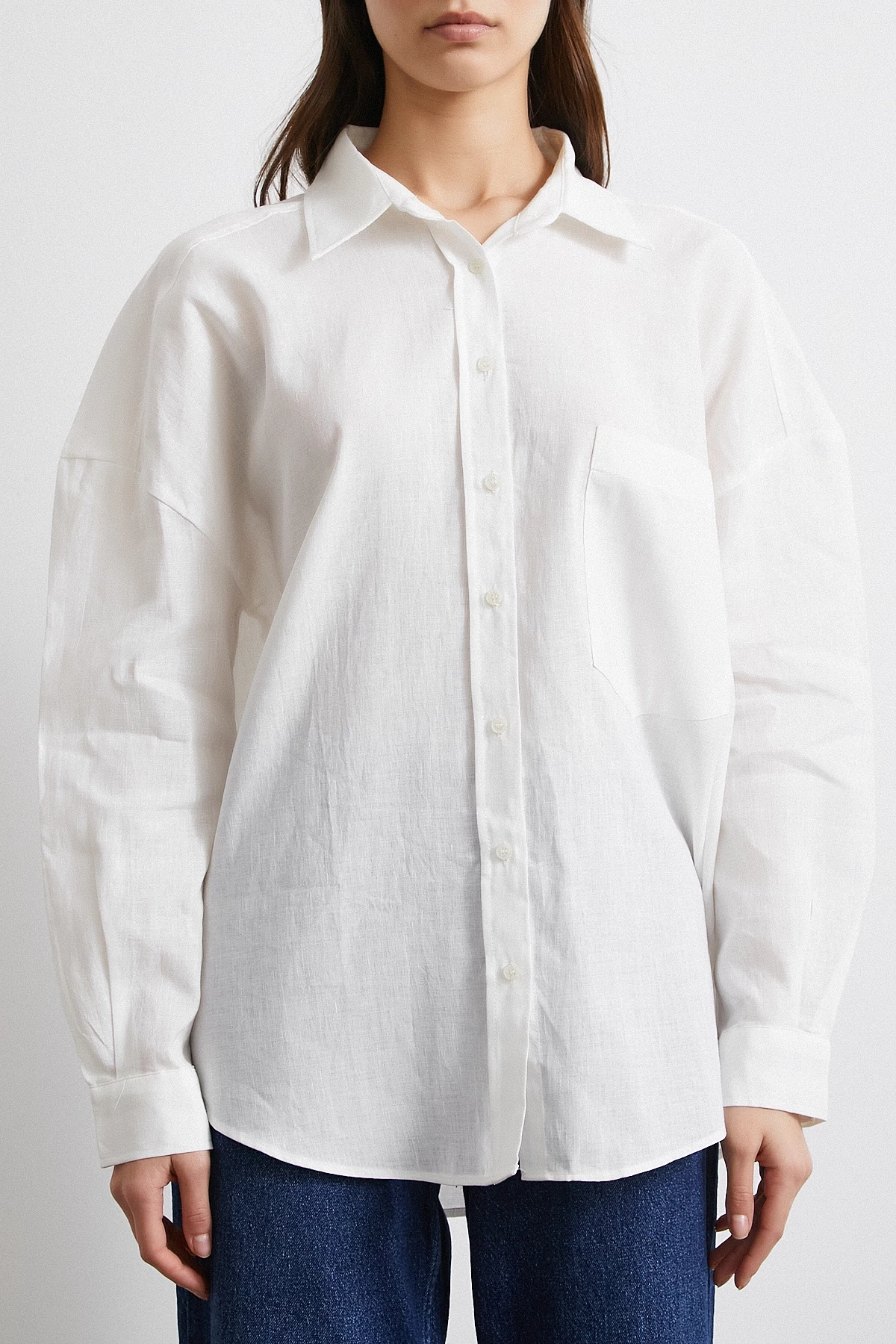 Cepli Oversize Keten  Gömlek Ekru