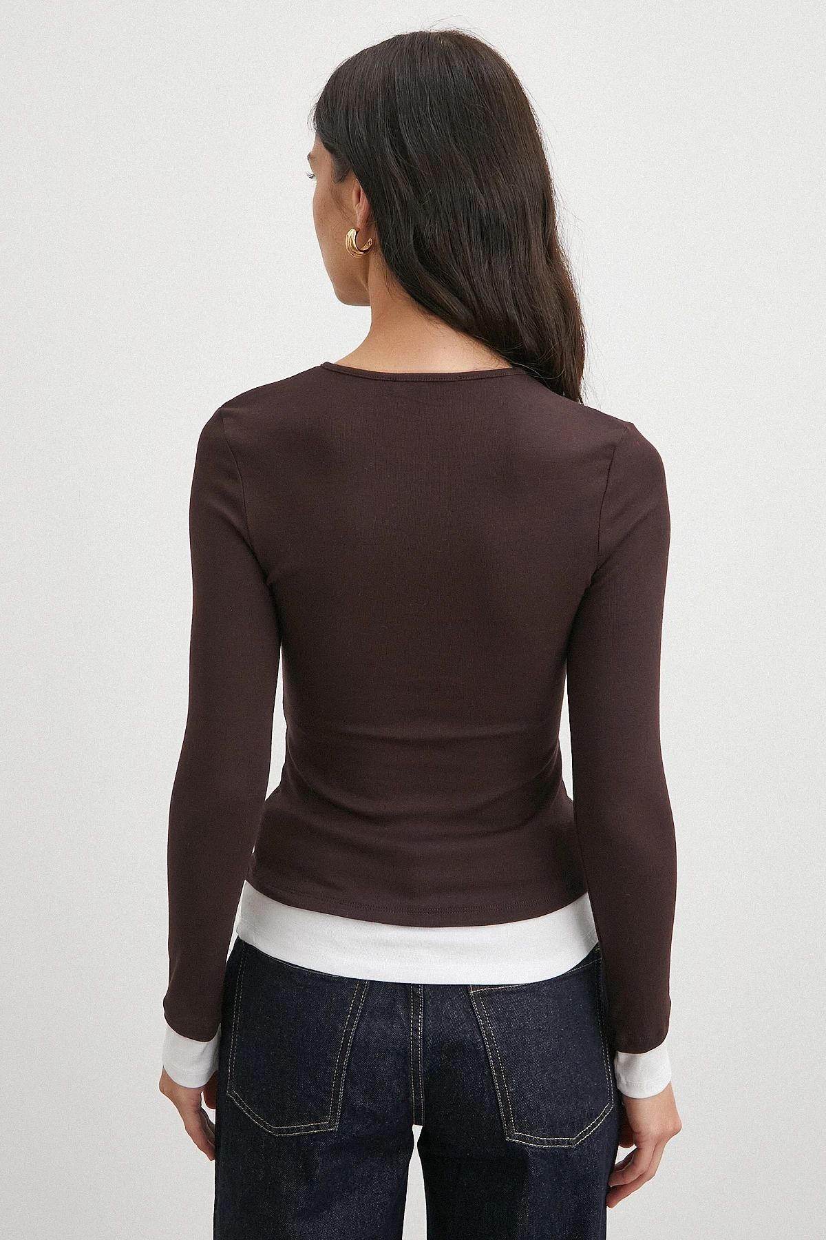 Garnili Çıtçıtlı Bluz Kahve