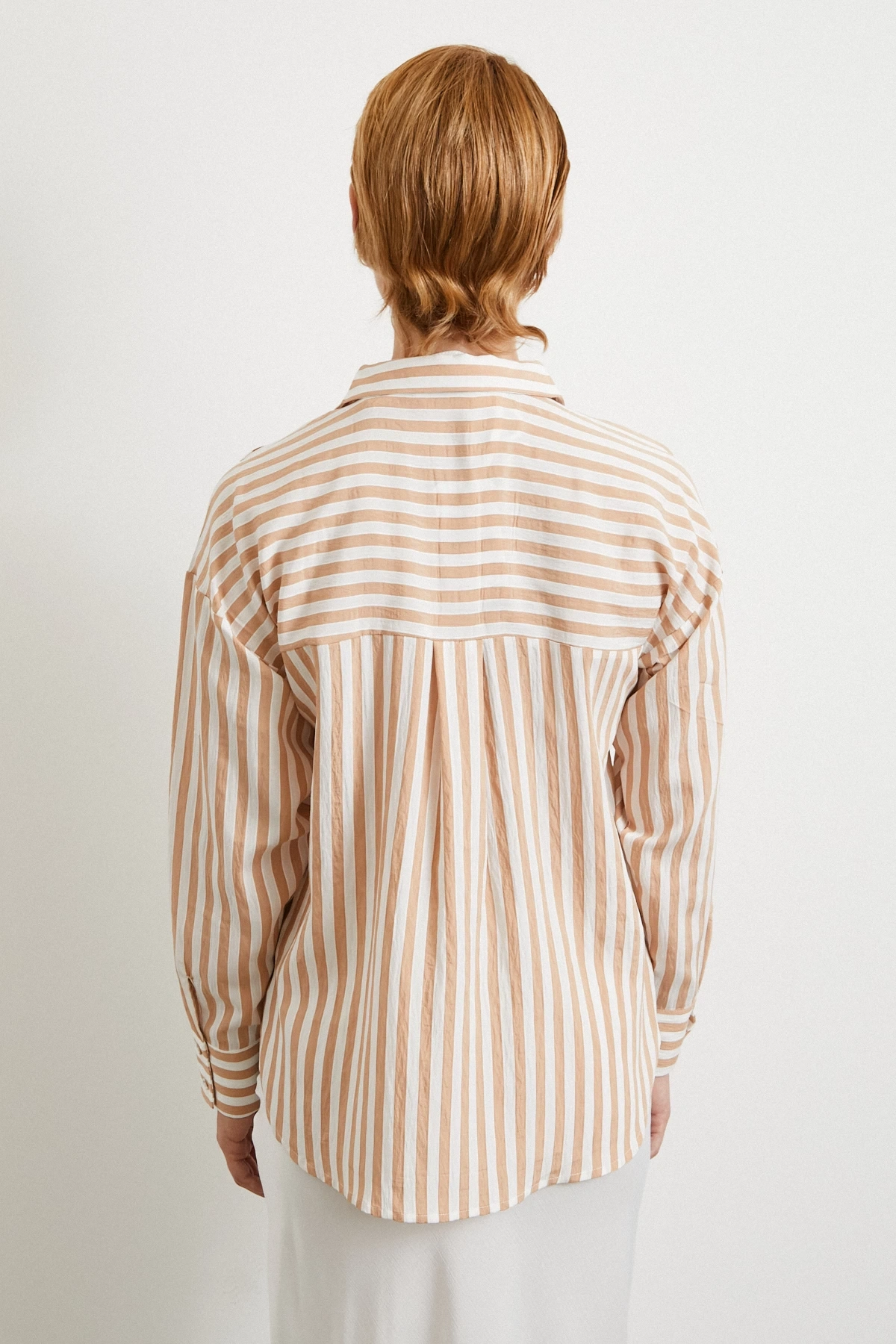 Multi Çizgili Cepli Gömlek Camel