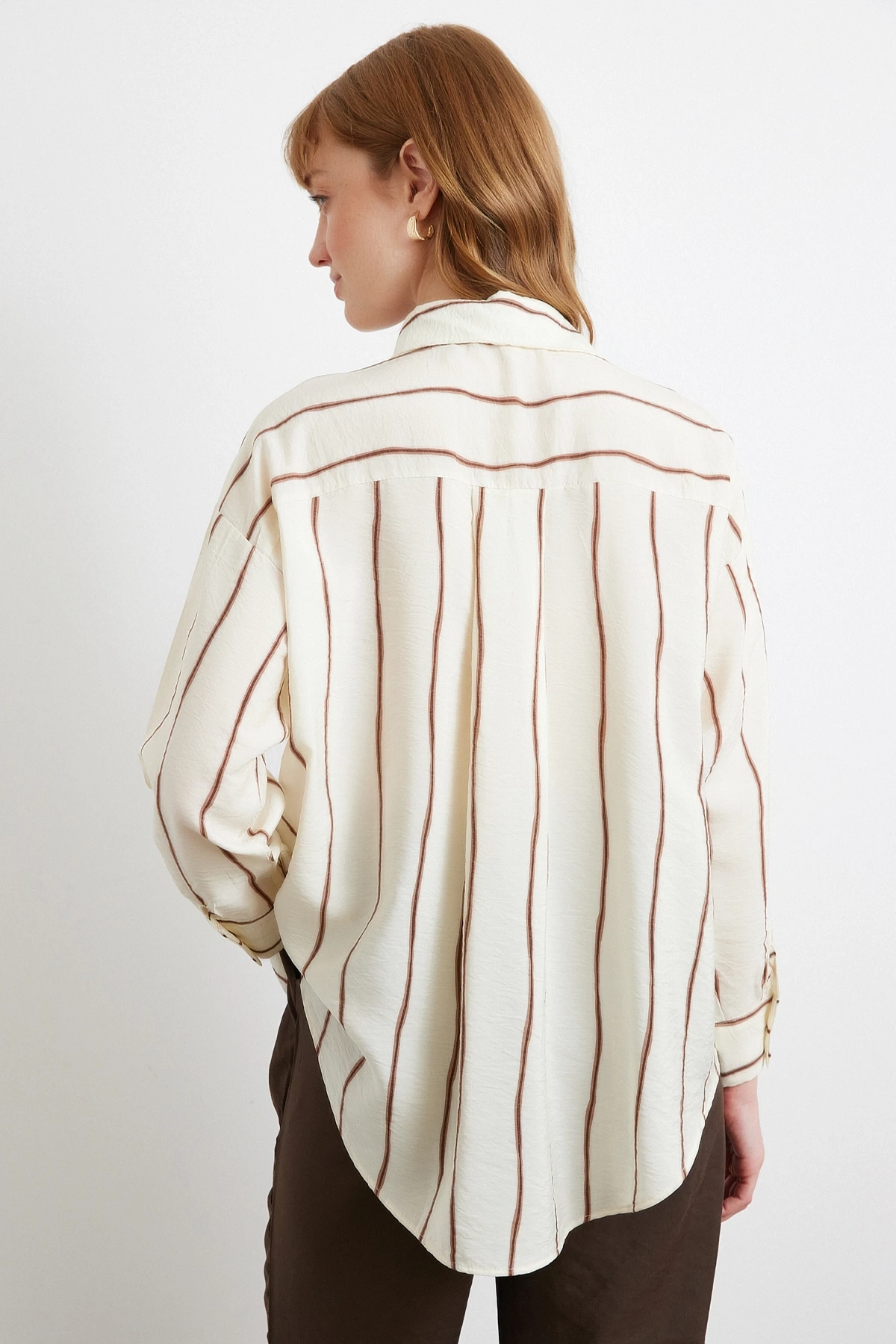 Çizgili Modal Gömlek Kahve