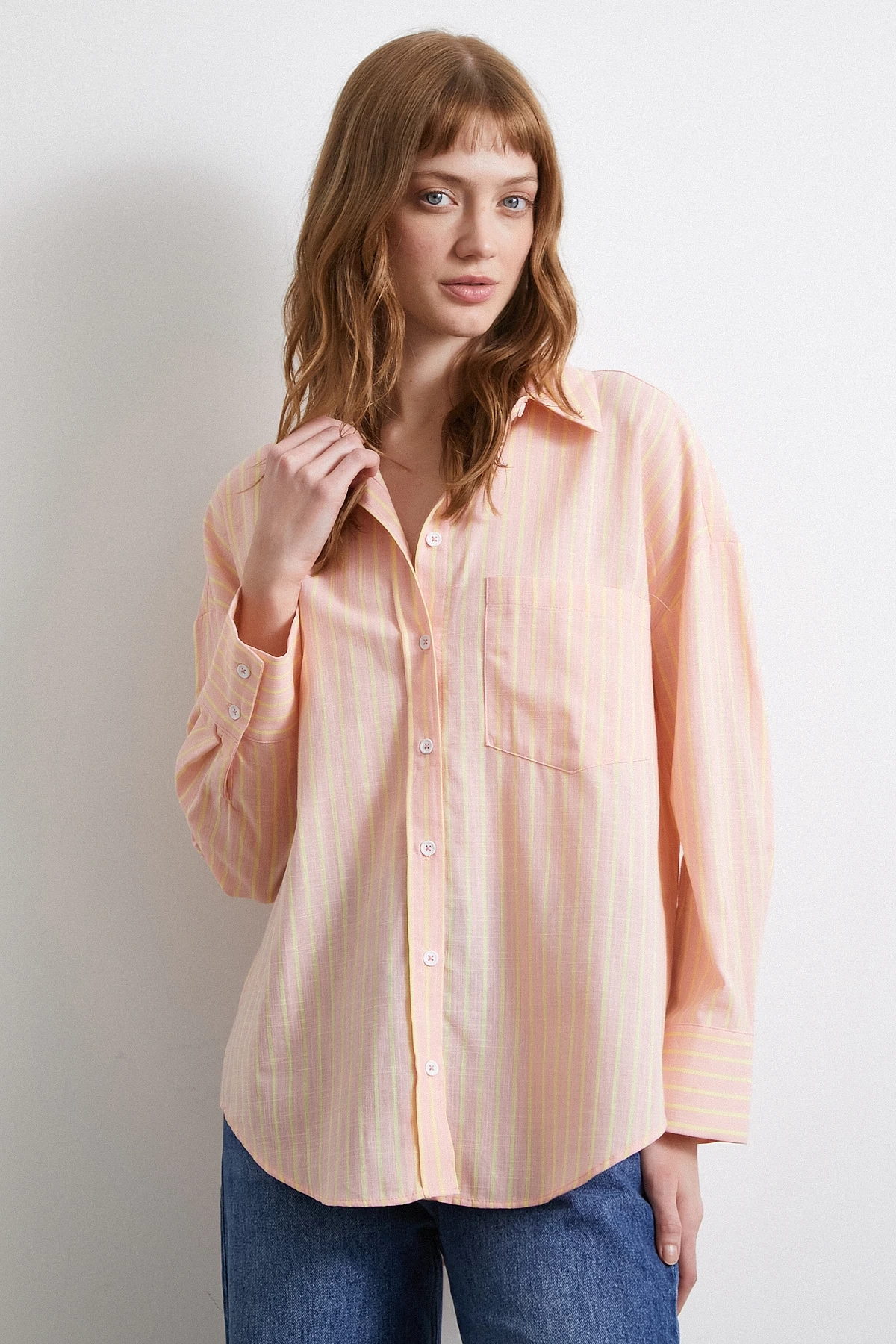 Filamingi Çizgili Gömlek Pudra