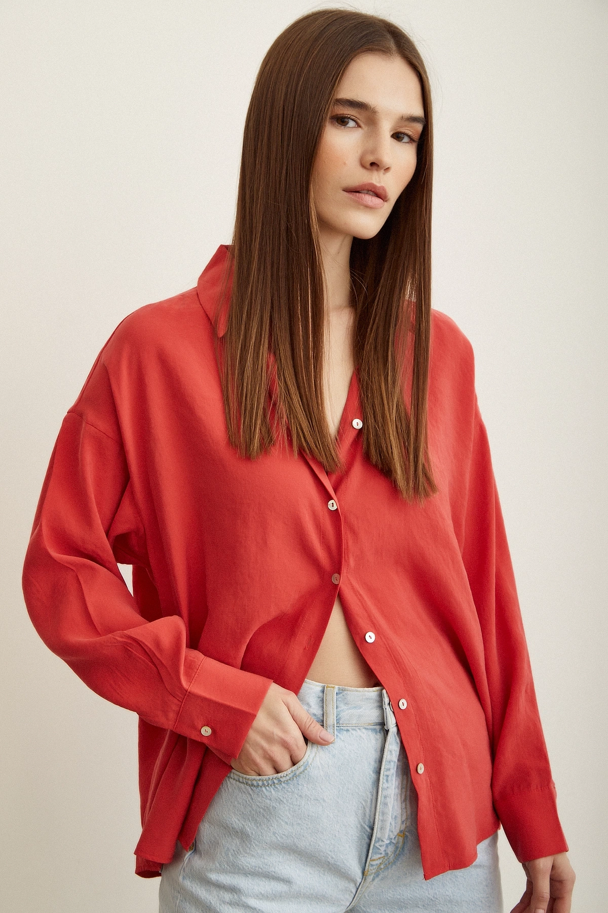 Basic Modal Gömlek Mercan