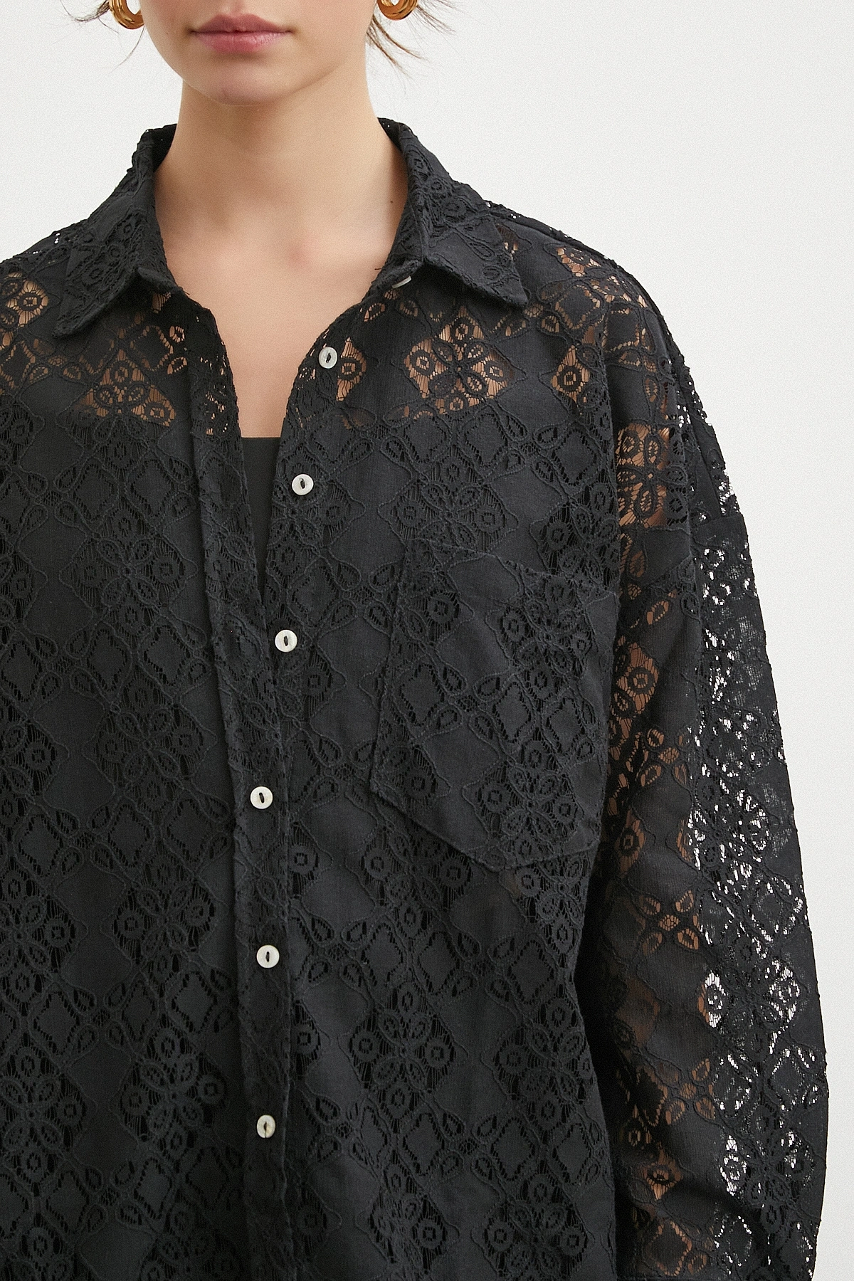 Cepli Dantel Gömlek Siyah