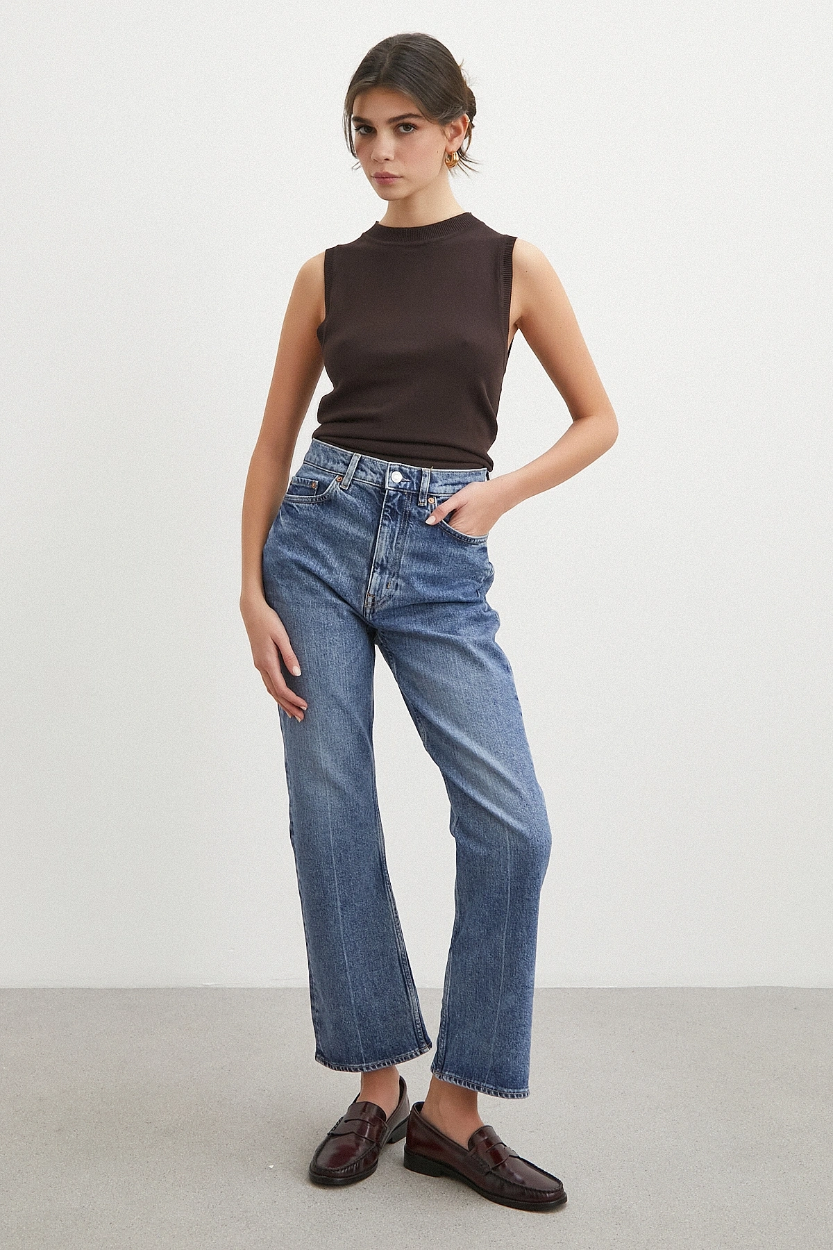 Beş Cepli Yüksek Bel Regular Fit Jean Mavi