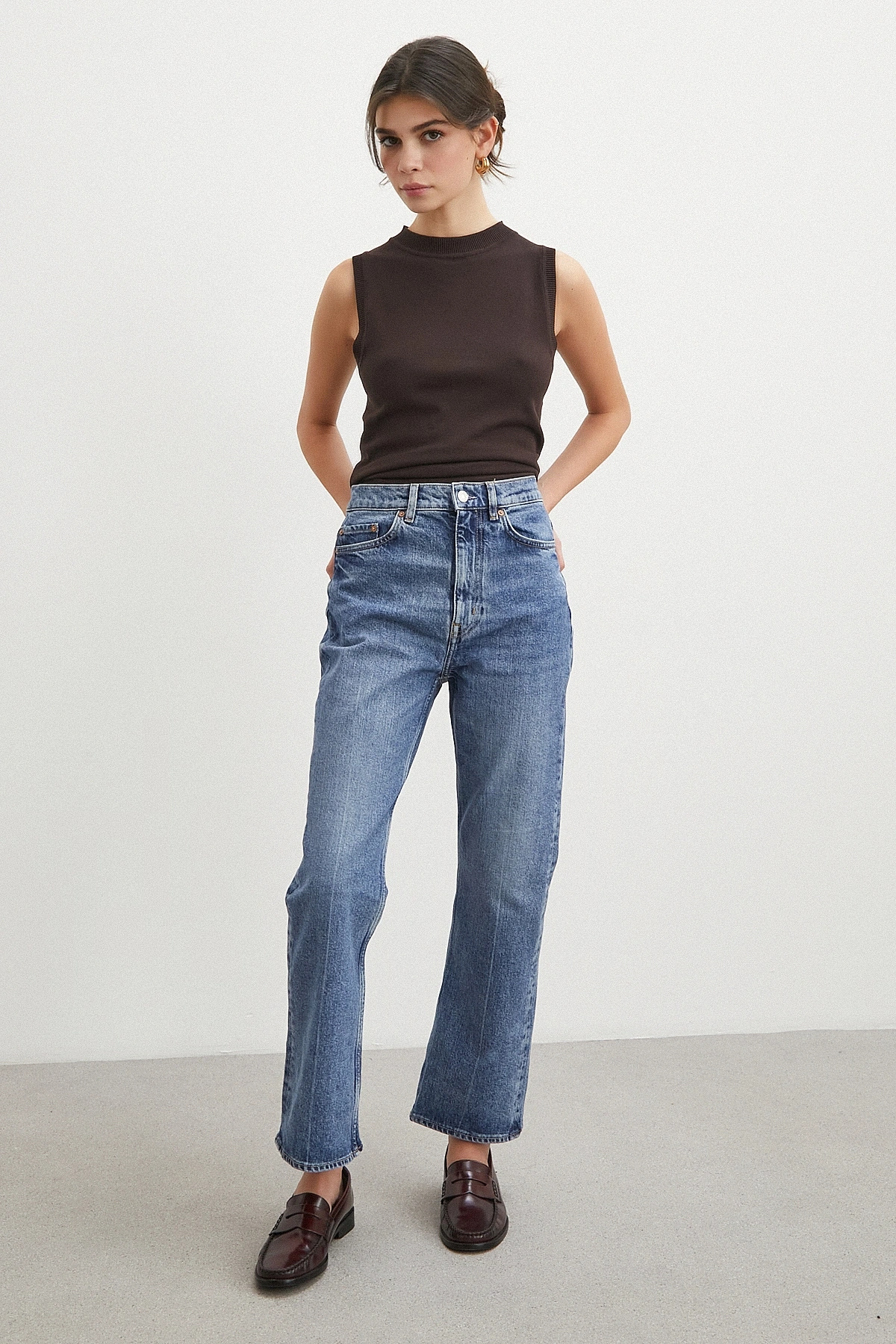 Beş Cepli Yüksek Bel Regular Fit Jean Mavi