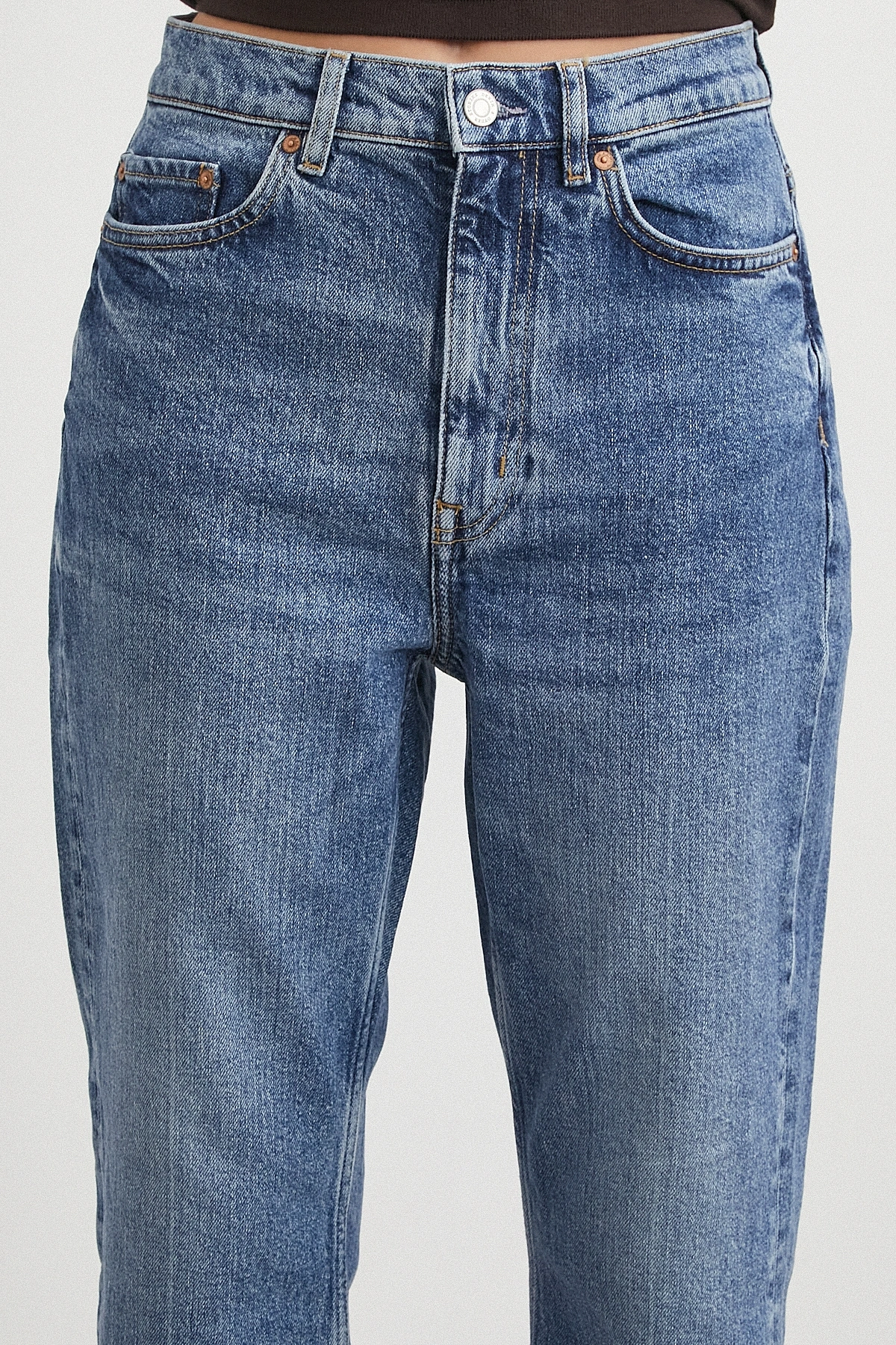 Beş Cepli Yüksek Bel Regular Fit Jean Mavi