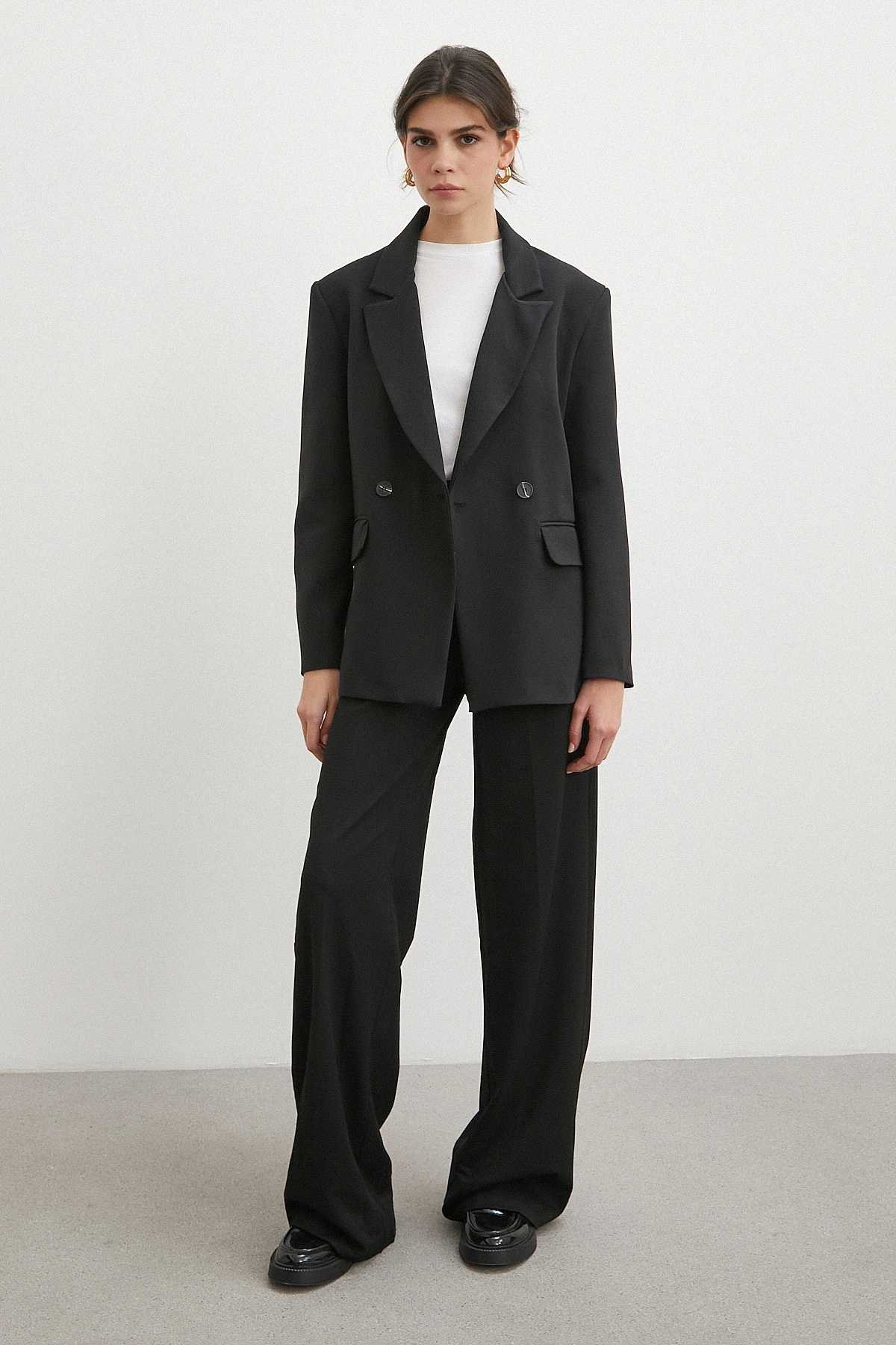 Yüksek Bel Geniş Paça Pantolon Siyah